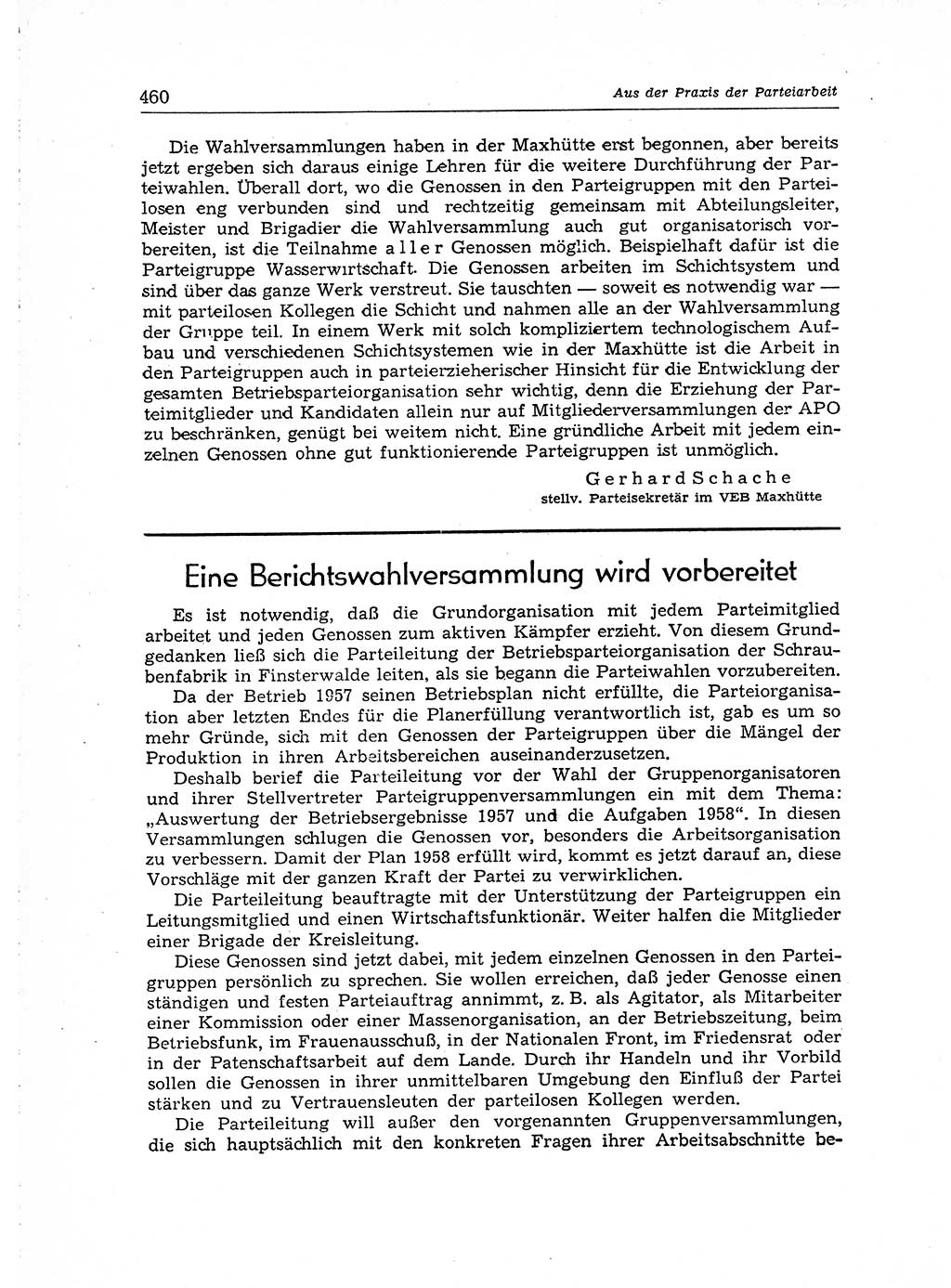 Neuer Weg (NW), Organ des Zentralkomitees (ZK) der SED (Sozialistische Einheitspartei Deutschlands) für Fragen des Parteiaufbaus und des Parteilebens, [Deutsche Demokratische Republik (DDR)] 13. Jahrgang 1958, Seite 460 (NW ZK SED DDR 1958, S. 460)