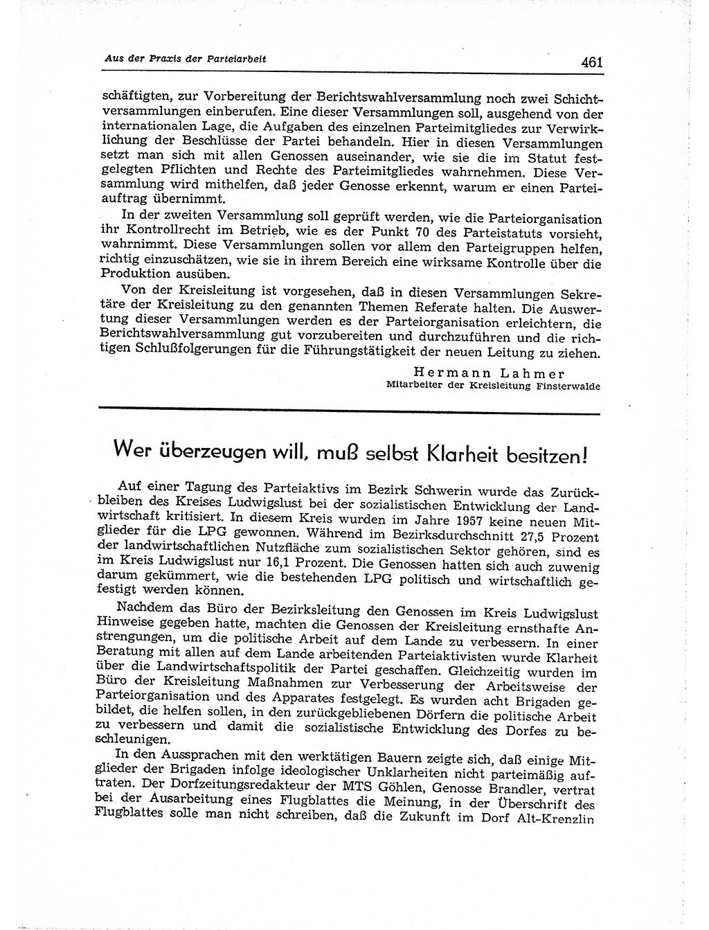 Neuer Weg (NW), Organ des Zentralkomitees (ZK) der SED (Sozialistische Einheitspartei Deutschlands) für Fragen des Parteiaufbaus und des Parteilebens, [Deutsche Demokratische Republik (DDR)] 13. Jahrgang 1958, Seite 461 (NW ZK SED DDR 1958, S. 461)