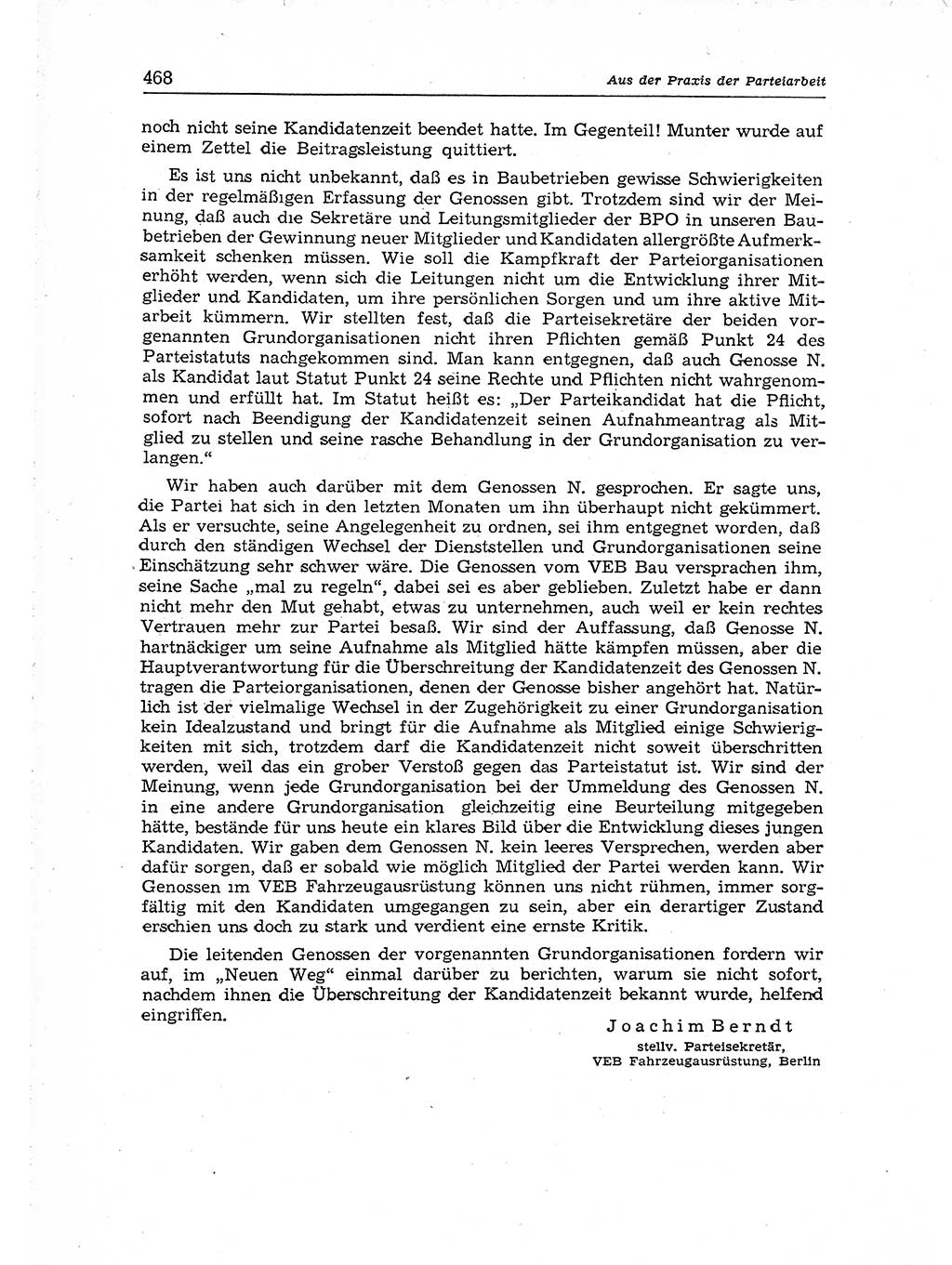 Neuer Weg (NW), Organ des Zentralkomitees (ZK) der SED (Sozialistische Einheitspartei Deutschlands) für Fragen des Parteiaufbaus und des Parteilebens, [Deutsche Demokratische Republik (DDR)] 13. Jahrgang 1958, Seite 468 (NW ZK SED DDR 1958, S. 468)