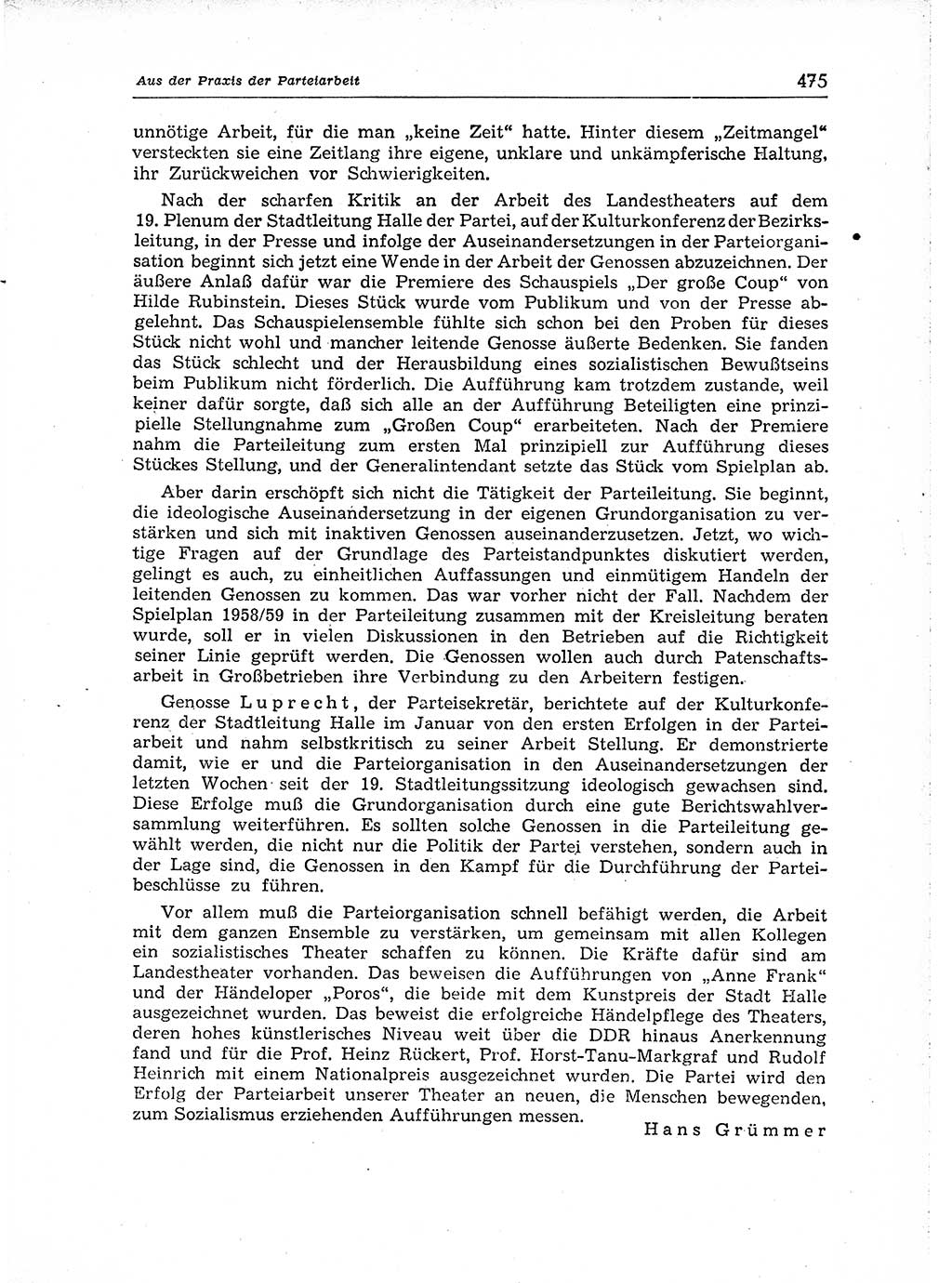 Neuer Weg (NW), Organ des Zentralkomitees (ZK) der SED (Sozialistische Einheitspartei Deutschlands) für Fragen des Parteiaufbaus und des Parteilebens, [Deutsche Demokratische Republik (DDR)] 13. Jahrgang 1958, Seite 475 (NW ZK SED DDR 1958, S. 475)