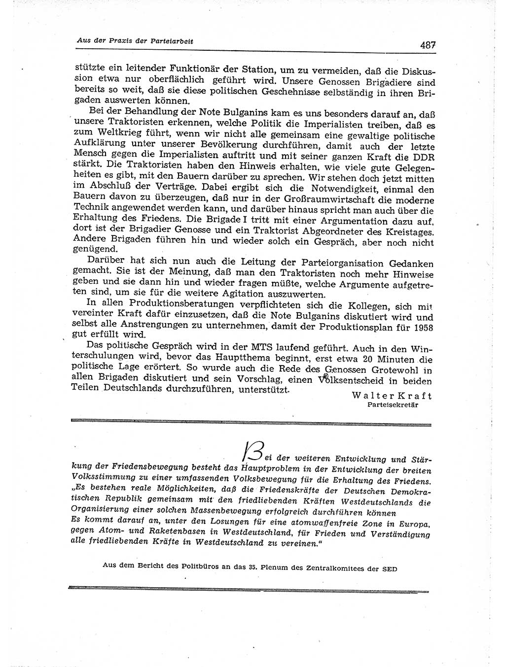Neuer Weg (NW), Organ des Zentralkomitees (ZK) der SED (Sozialistische Einheitspartei Deutschlands) für Fragen des Parteiaufbaus und des Parteilebens, [Deutsche Demokratische Republik (DDR)] 13. Jahrgang 1958, Seite 487 (NW ZK SED DDR 1958, S. 487)