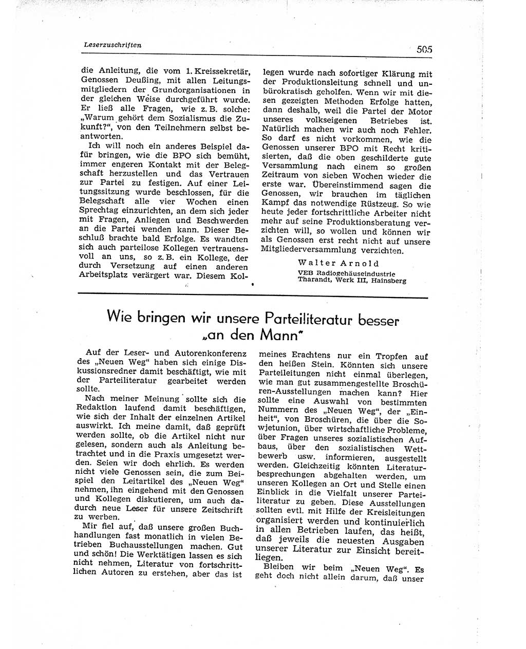 Neuer Weg (NW), Organ des Zentralkomitees (ZK) der SED (Sozialistische Einheitspartei Deutschlands) für Fragen des Parteiaufbaus und des Parteilebens, [Deutsche Demokratische Republik (DDR)] 13. Jahrgang 1958, Seite 505 (NW ZK SED DDR 1958, S. 505)
