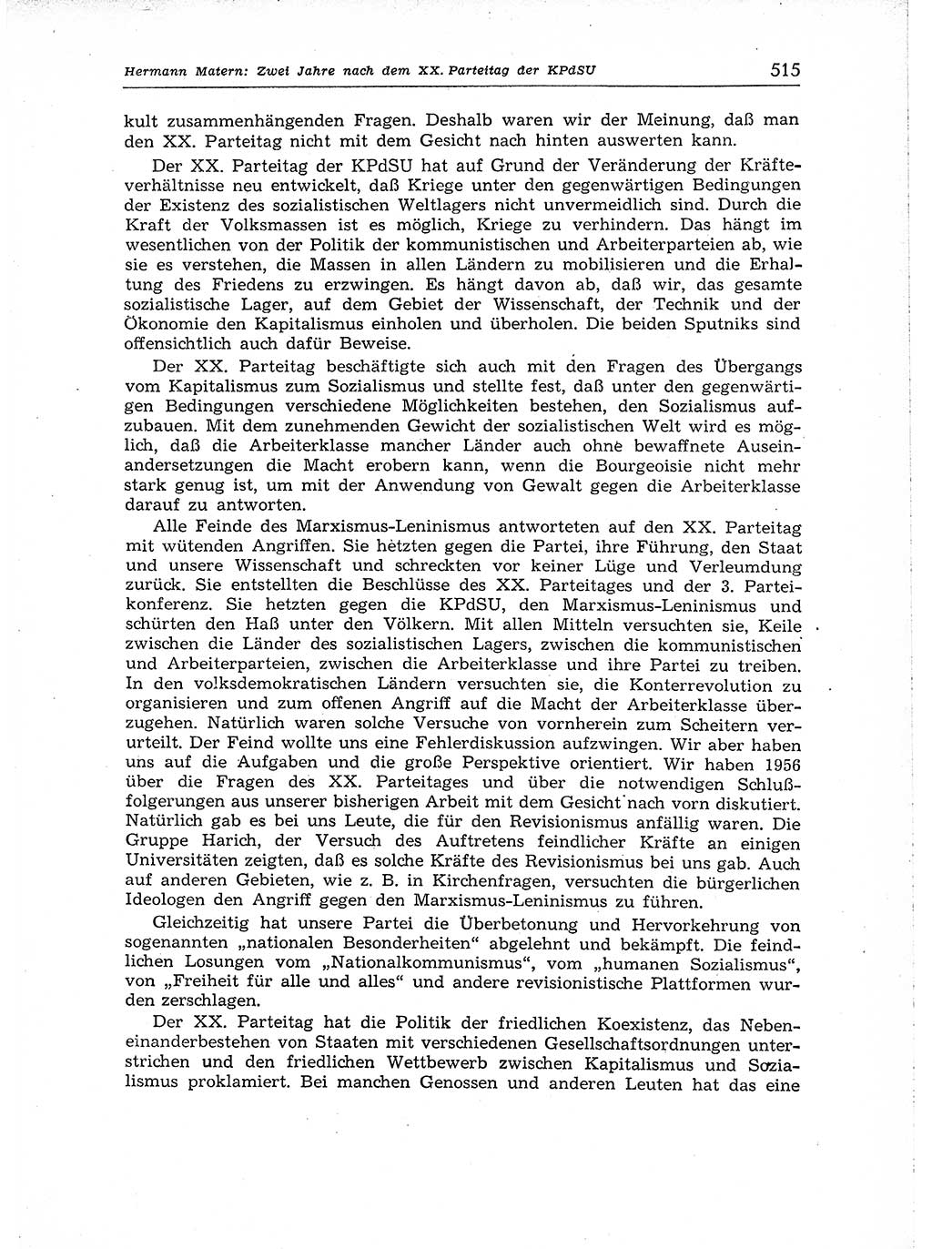 Neuer Weg (NW), Organ des Zentralkomitees (ZK) der SED (Sozialistische Einheitspartei Deutschlands) für Fragen des Parteiaufbaus und des Parteilebens, [Deutsche Demokratische Republik (DDR)] 13. Jahrgang 1958, Seite 515 (NW ZK SED DDR 1958, S. 515)