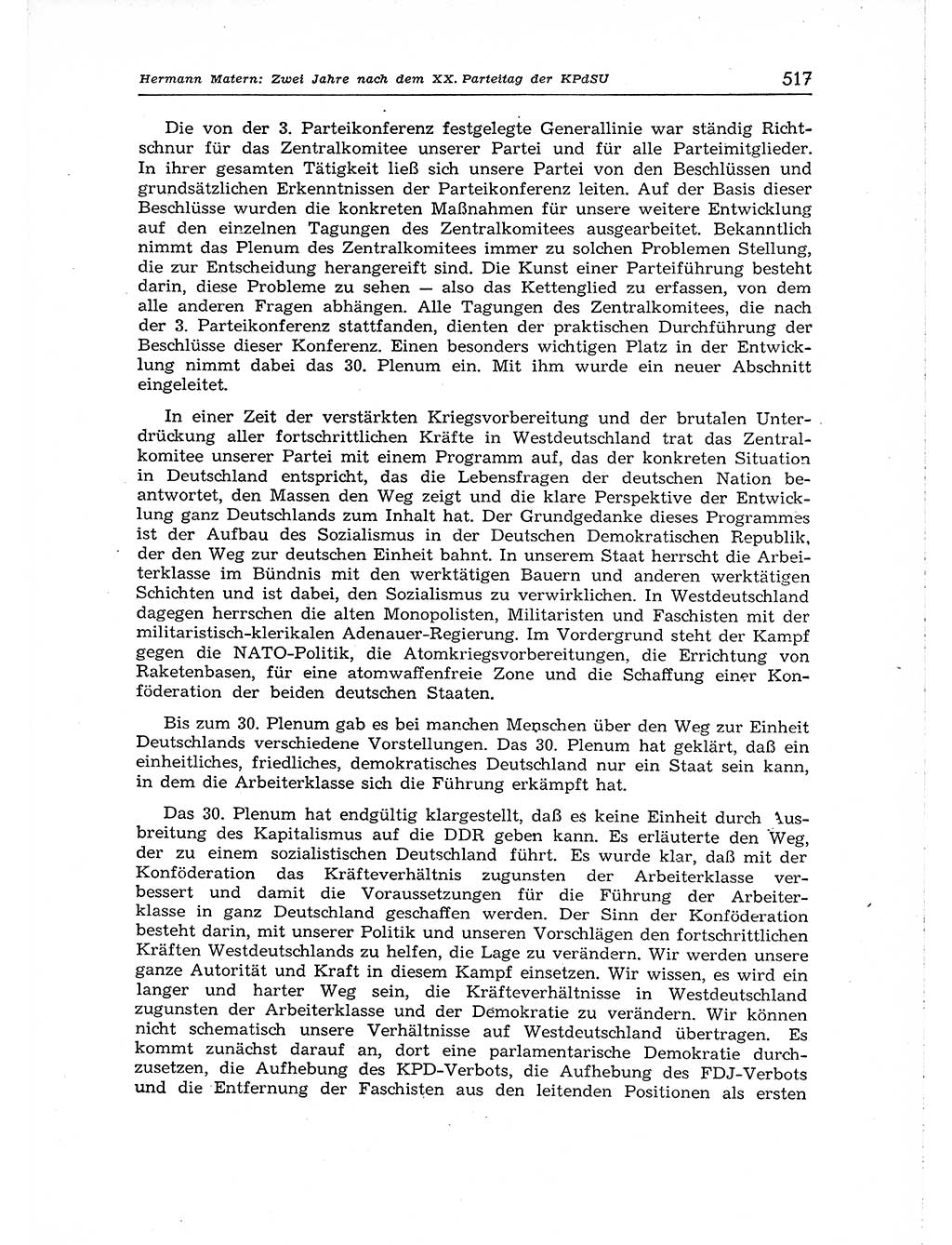 Neuer Weg (NW), Organ des Zentralkomitees (ZK) der SED (Sozialistische Einheitspartei Deutschlands) für Fragen des Parteiaufbaus und des Parteilebens, [Deutsche Demokratische Republik (DDR)] 13. Jahrgang 1958, Seite 517 (NW ZK SED DDR 1958, S. 517)