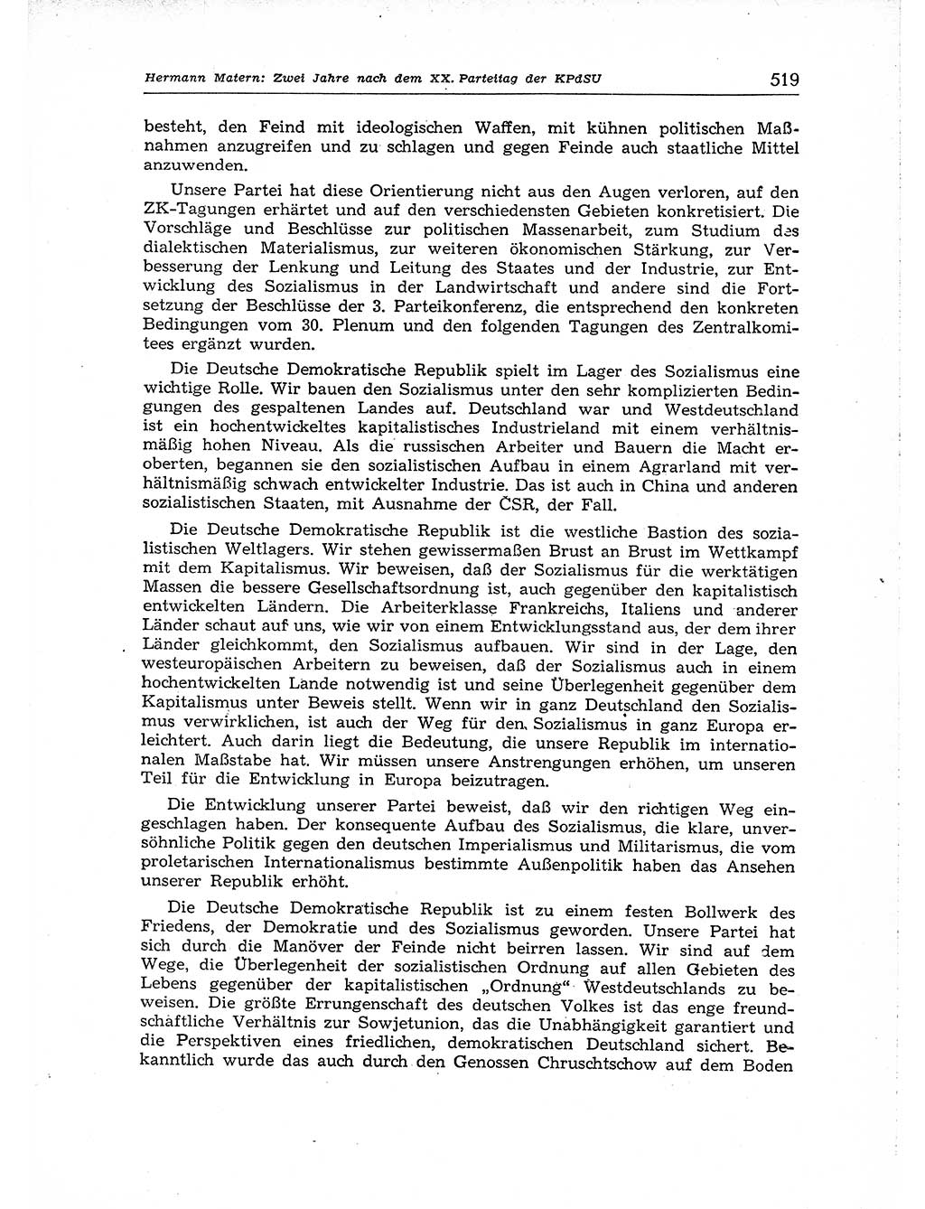 Neuer Weg (NW), Organ des Zentralkomitees (ZK) der SED (Sozialistische Einheitspartei Deutschlands) für Fragen des Parteiaufbaus und des Parteilebens, [Deutsche Demokratische Republik (DDR)] 13. Jahrgang 1958, Seite 519 (NW ZK SED DDR 1958, S. 519)