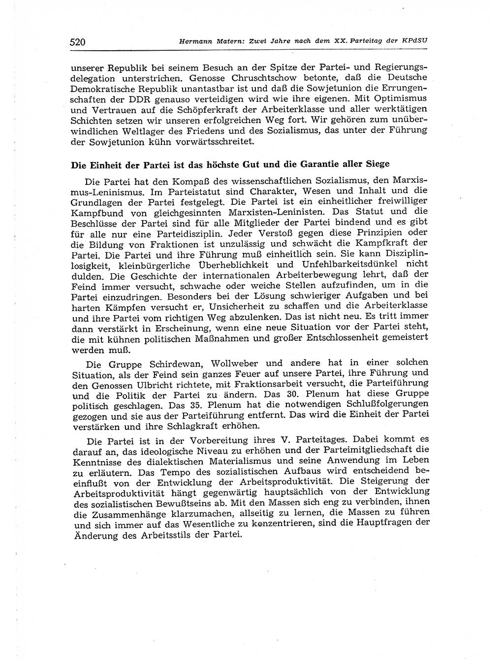 Neuer Weg (NW), Organ des Zentralkomitees (ZK) der SED (Sozialistische Einheitspartei Deutschlands) für Fragen des Parteiaufbaus und des Parteilebens, [Deutsche Demokratische Republik (DDR)] 13. Jahrgang 1958, Seite 520 (NW ZK SED DDR 1958, S. 520)