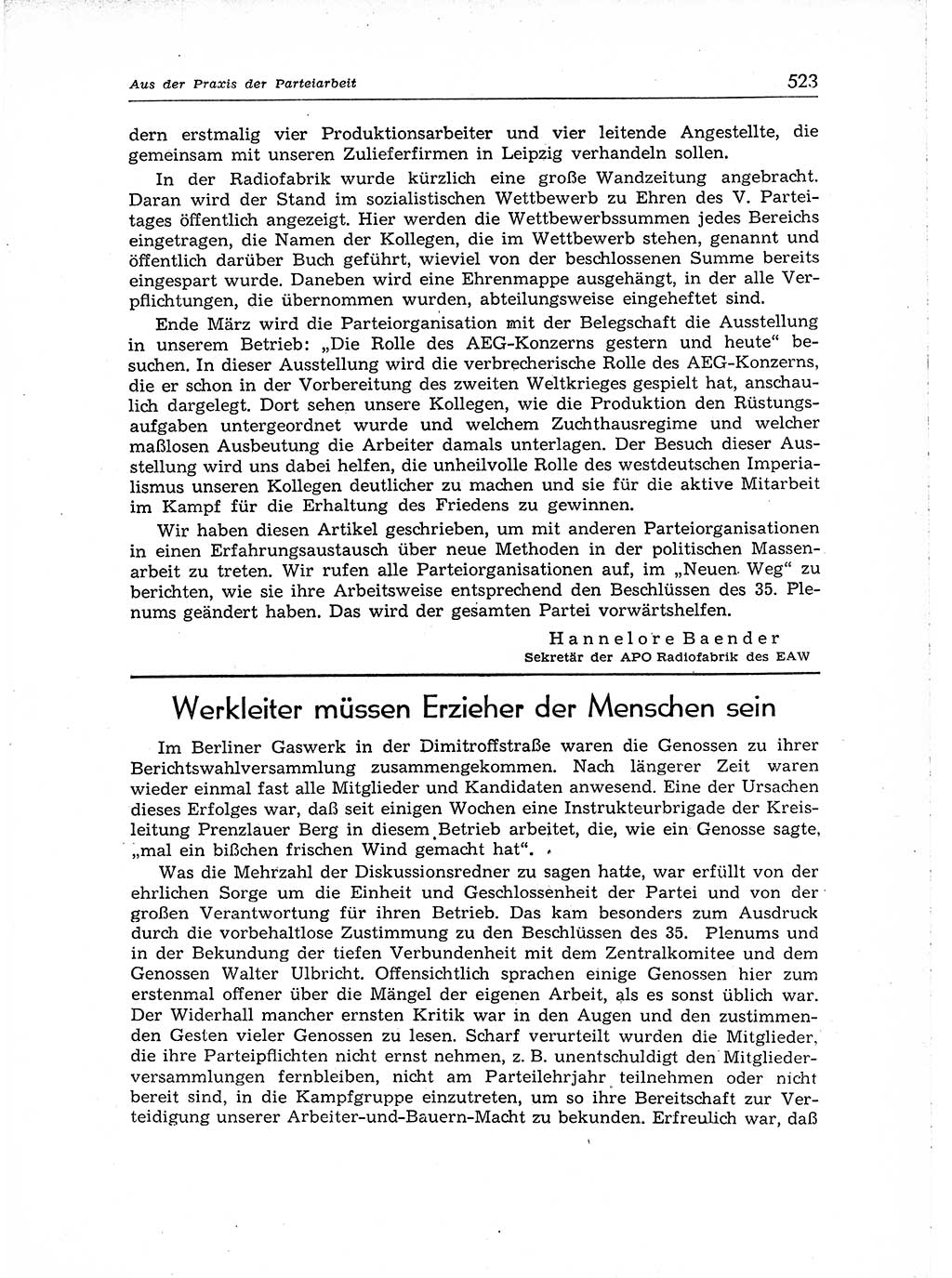Neuer Weg (NW), Organ des Zentralkomitees (ZK) der SED (Sozialistische Einheitspartei Deutschlands) für Fragen des Parteiaufbaus und des Parteilebens, [Deutsche Demokratische Republik (DDR)] 13. Jahrgang 1958, Seite 523 (NW ZK SED DDR 1958, S. 523)