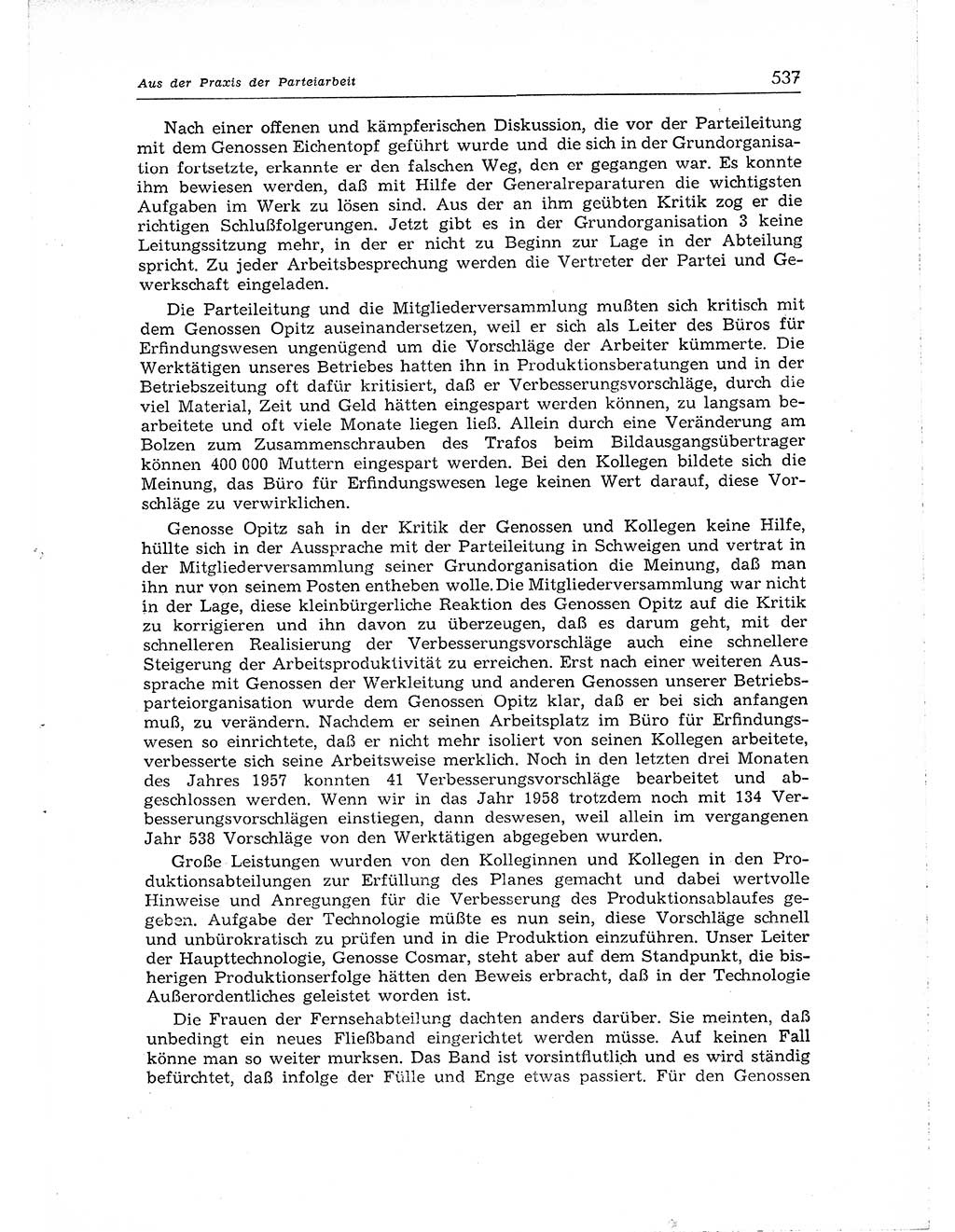 Neuer Weg (NW), Organ des Zentralkomitees (ZK) der SED (Sozialistische Einheitspartei Deutschlands) für Fragen des Parteiaufbaus und des Parteilebens, [Deutsche Demokratische Republik (DDR)] 13. Jahrgang 1958, Seite 537 (NW ZK SED DDR 1958, S. 537)