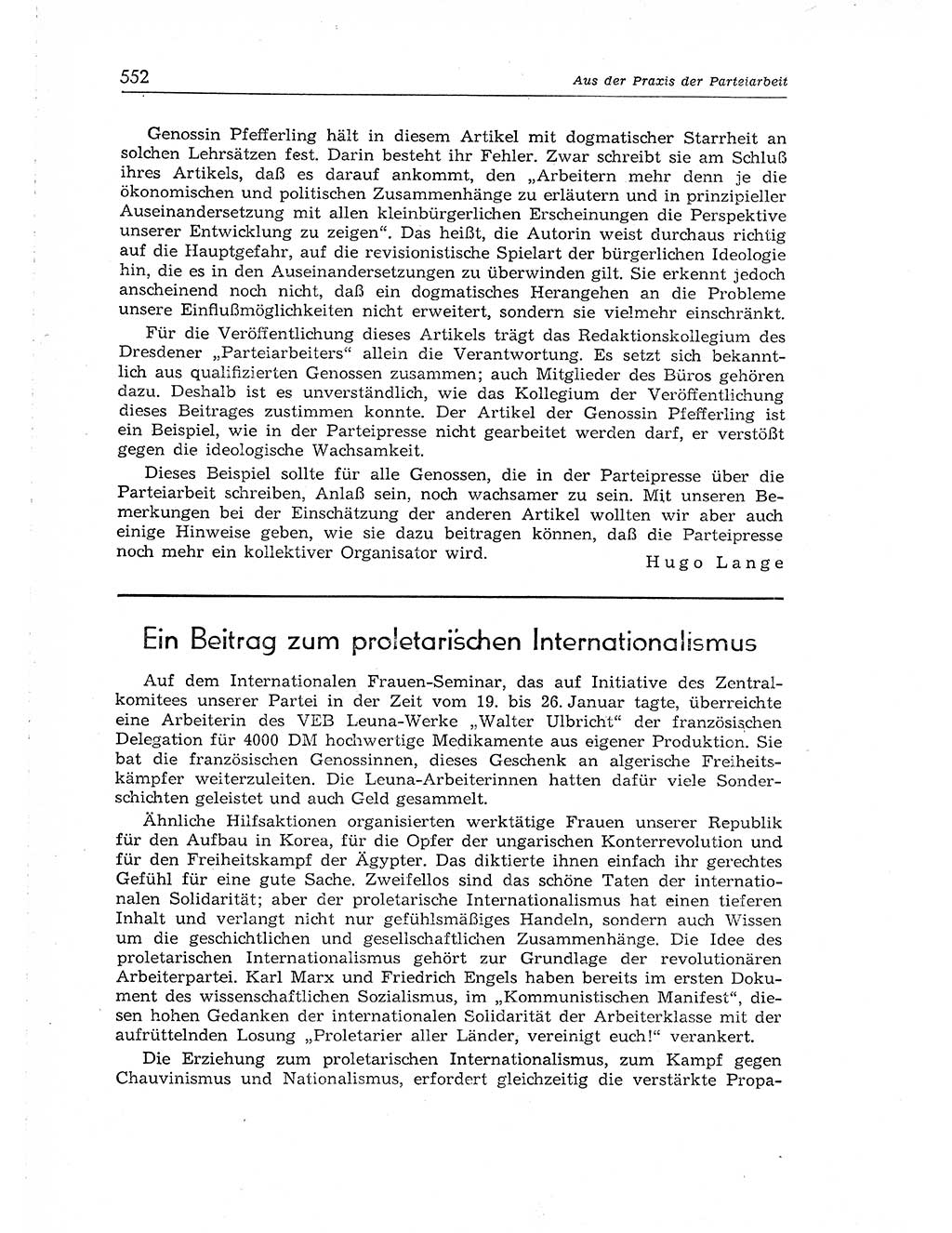 Neuer Weg (NW), Organ des Zentralkomitees (ZK) der SED (Sozialistische Einheitspartei Deutschlands) für Fragen des Parteiaufbaus und des Parteilebens, [Deutsche Demokratische Republik (DDR)] 13. Jahrgang 1958, Seite 552 (NW ZK SED DDR 1958, S. 552)