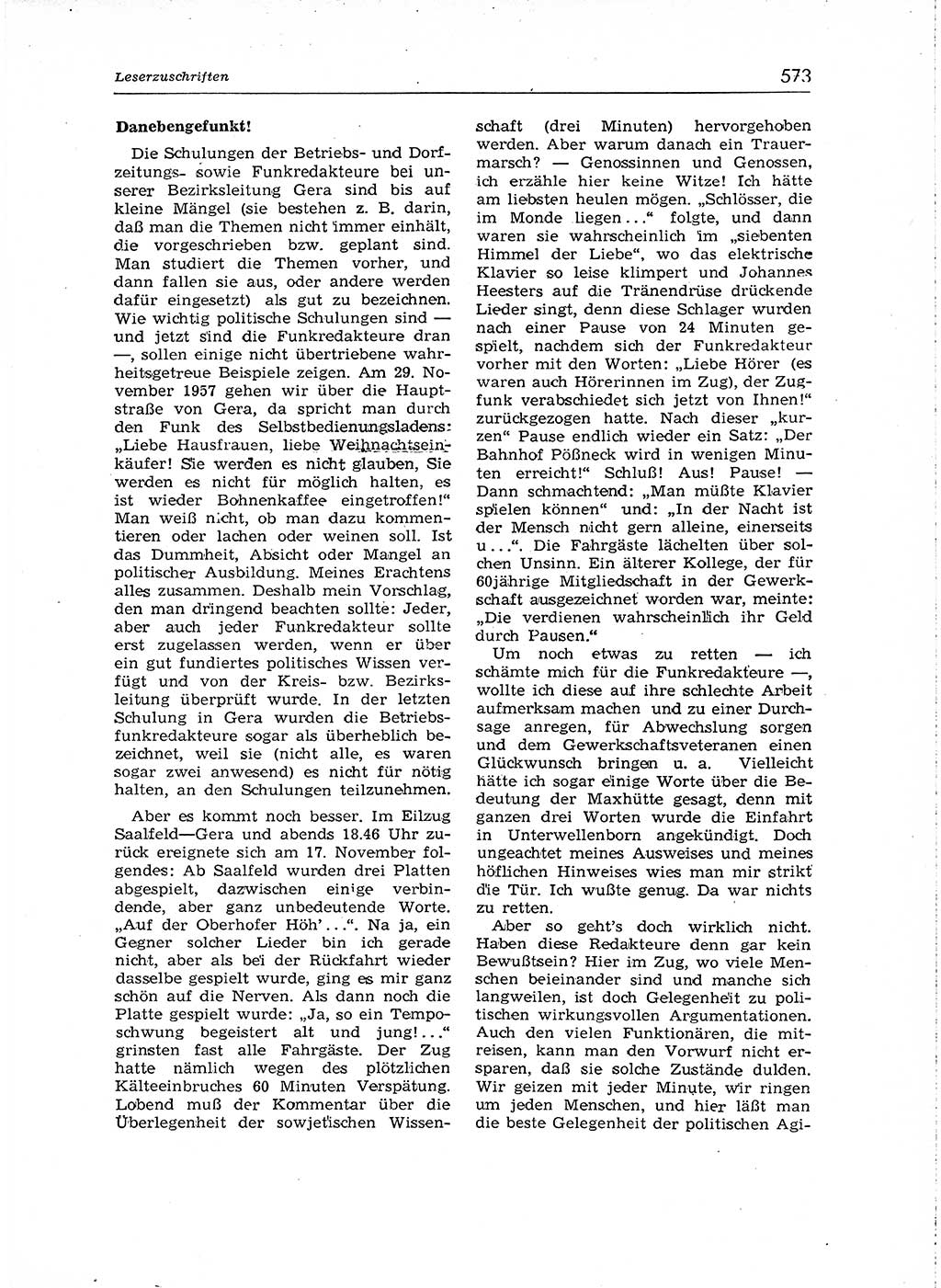 Neuer Weg (NW), Organ des Zentralkomitees (ZK) der SED (Sozialistische Einheitspartei Deutschlands) für Fragen des Parteiaufbaus und des Parteilebens, [Deutsche Demokratische Republik (DDR)] 13. Jahrgang 1958, Seite 573 (NW ZK SED DDR 1958, S. 573)