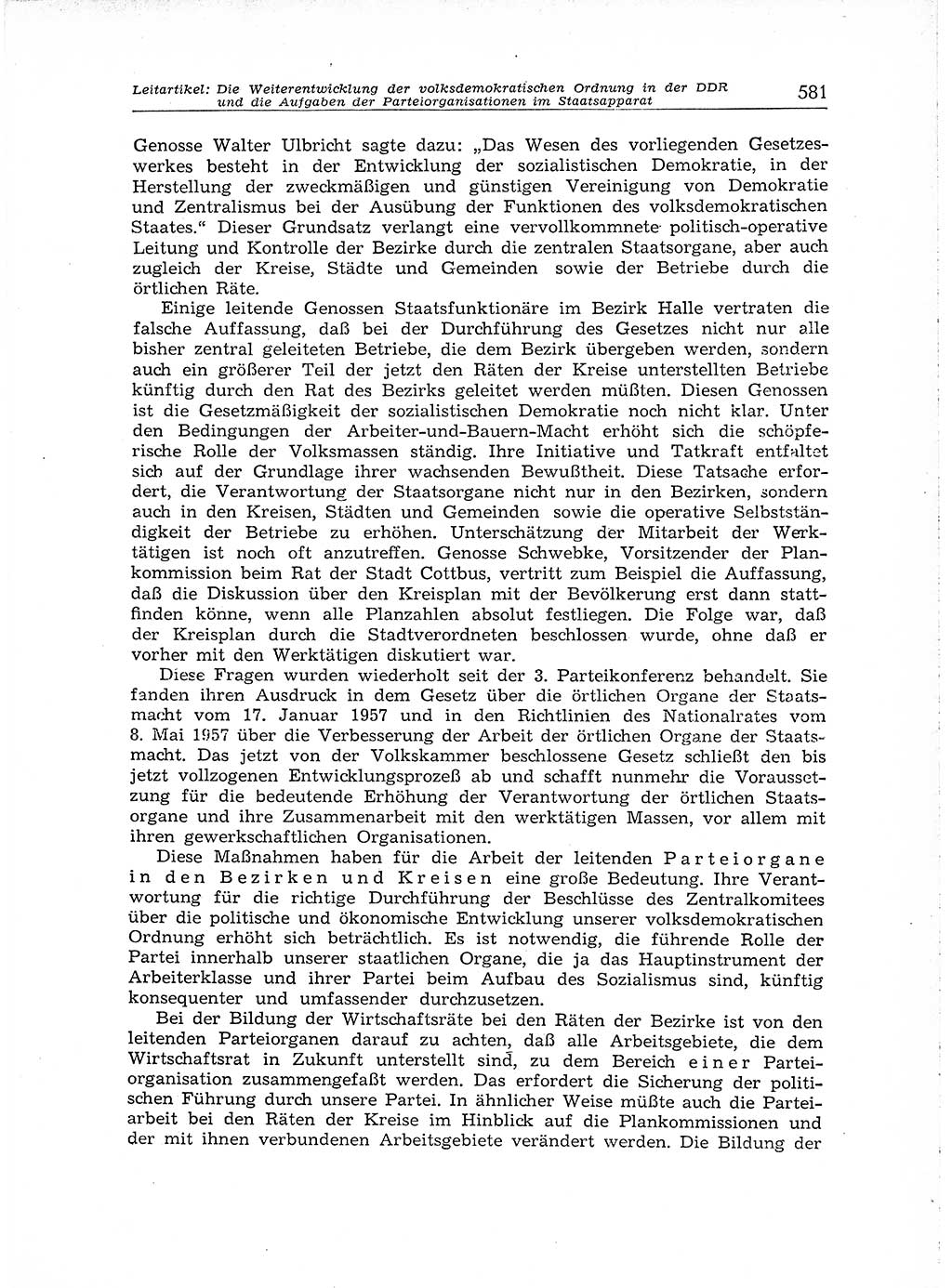 Neuer Weg (NW), Organ des Zentralkomitees (ZK) der SED (Sozialistische Einheitspartei Deutschlands) für Fragen des Parteiaufbaus und des Parteilebens, [Deutsche Demokratische Republik (DDR)] 13. Jahrgang 1958, Seite 581 (NW ZK SED DDR 1958, S. 581)