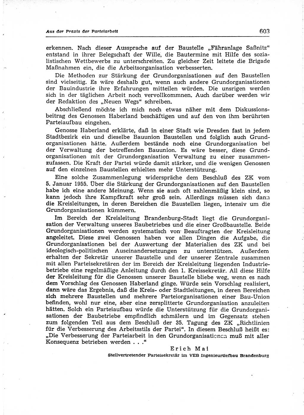 Neuer Weg (NW), Organ des Zentralkomitees (ZK) der SED (Sozialistische Einheitspartei Deutschlands) für Fragen des Parteiaufbaus und des Parteilebens, [Deutsche Demokratische Republik (DDR)] 13. Jahrgang 1958, Seite 603 (NW ZK SED DDR 1958, S. 603)