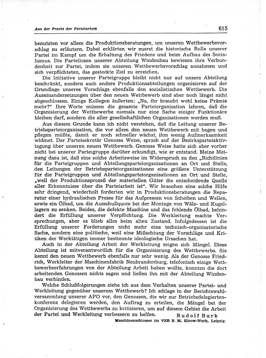 Neuer Weg (NW), Organ des Zentralkomitees (ZK) der SED (Sozialistische Einheitspartei Deutschlands) für Fragen des Parteiaufbaus und des Parteilebens, [Deutsche Demokratische Republik (DDR)] 13. Jahrgang 1958, Seite 615 (NW ZK SED DDR 1958, S. 615)