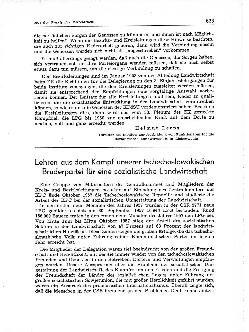 Neuer Weg (NW), Organ des Zentralkomitees (ZK) der SED (Sozialistische Einheitspartei Deutschlands) für Fragen des Parteiaufbaus und des Parteilebens, [Deutsche Demokratische Republik (DDR)] 13. Jahrgang 1958, Seite 623 (NW ZK SED DDR 1958, S. 623)