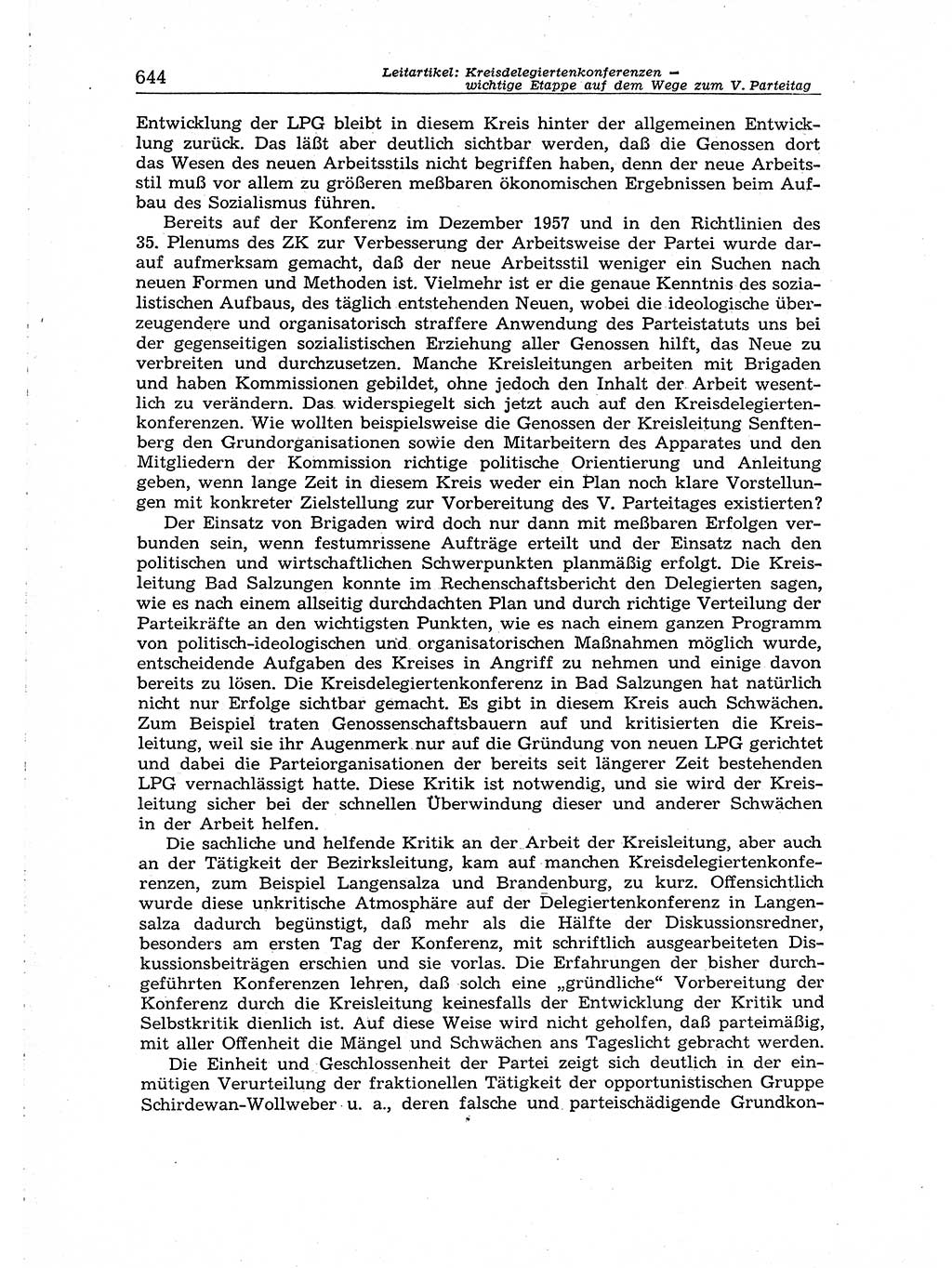 Neuer Weg (NW), Organ des Zentralkomitees (ZK) der SED (Sozialistische Einheitspartei Deutschlands) für Fragen des Parteiaufbaus und des Parteilebens, [Deutsche Demokratische Republik (DDR)] 13. Jahrgang 1958, Seite 644 (NW ZK SED DDR 1958, S. 644)