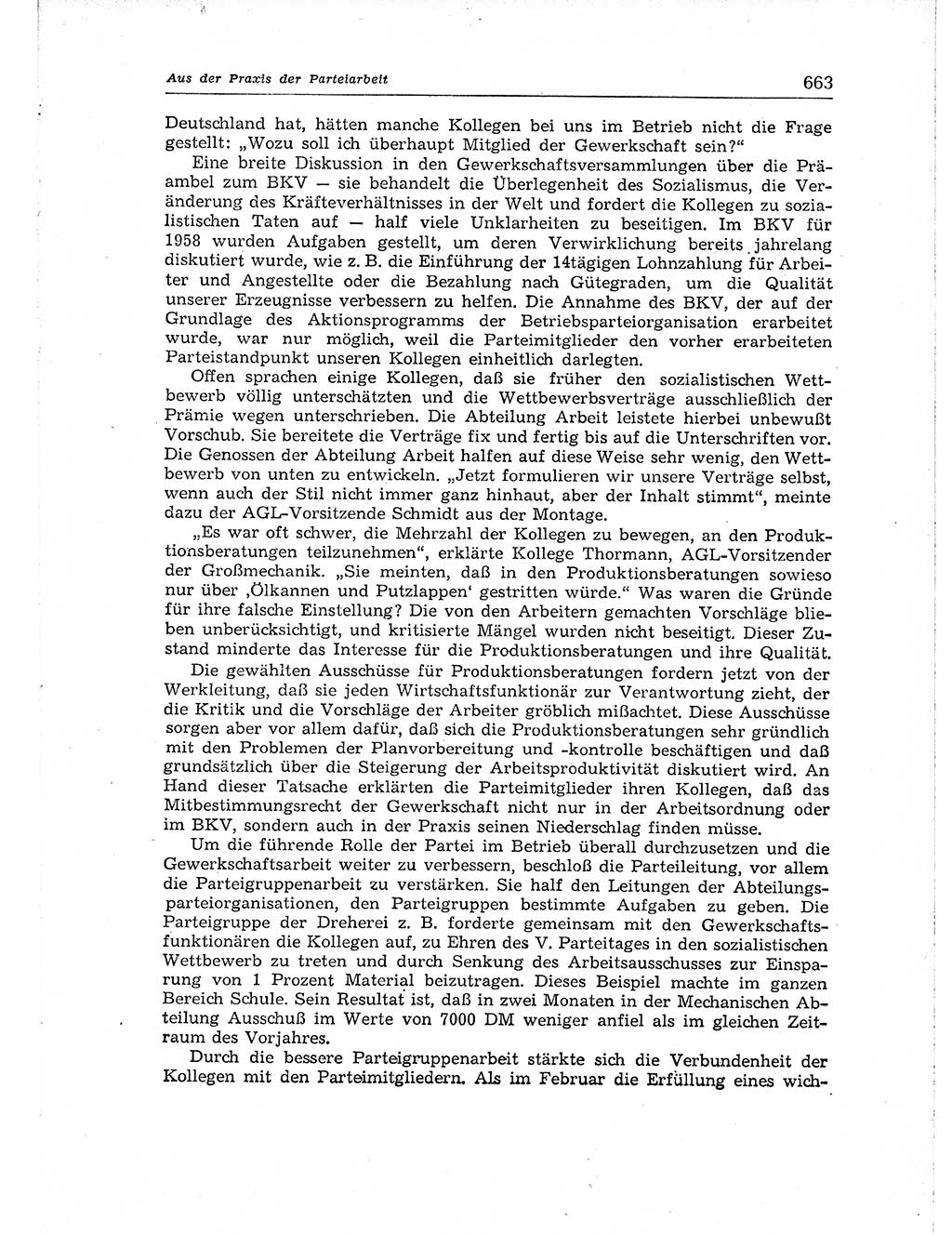 Neuer Weg (NW), Organ des Zentralkomitees (ZK) der SED (Sozialistische Einheitspartei Deutschlands) für Fragen des Parteiaufbaus und des Parteilebens, [Deutsche Demokratische Republik (DDR)] 13. Jahrgang 1958, Seite 663 (NW ZK SED DDR 1958, S. 663)