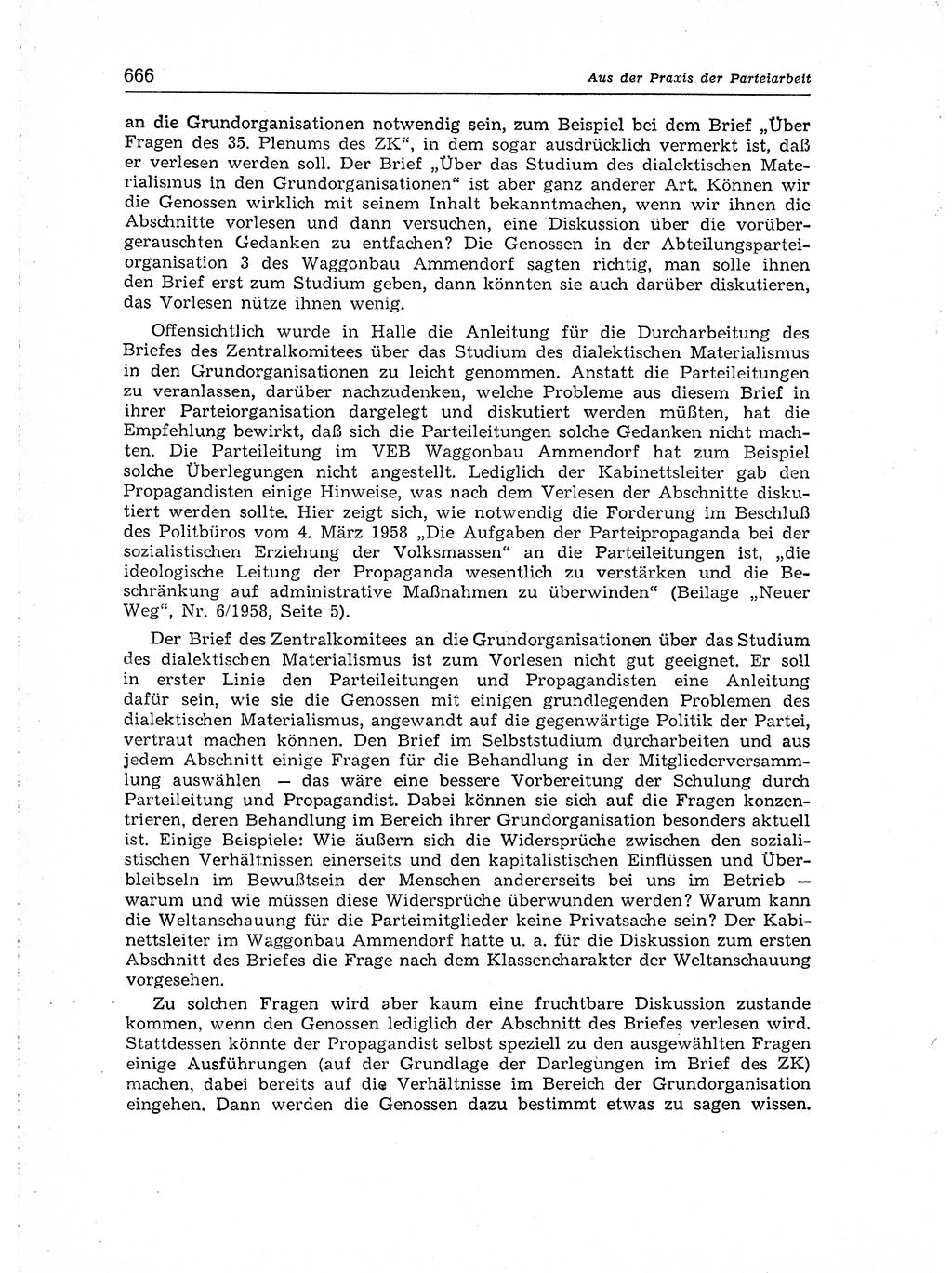 Neuer Weg (NW), Organ des Zentralkomitees (ZK) der SED (Sozialistische Einheitspartei Deutschlands) für Fragen des Parteiaufbaus und des Parteilebens, [Deutsche Demokratische Republik (DDR)] 13. Jahrgang 1958, Seite 666 (NW ZK SED DDR 1958, S. 666)