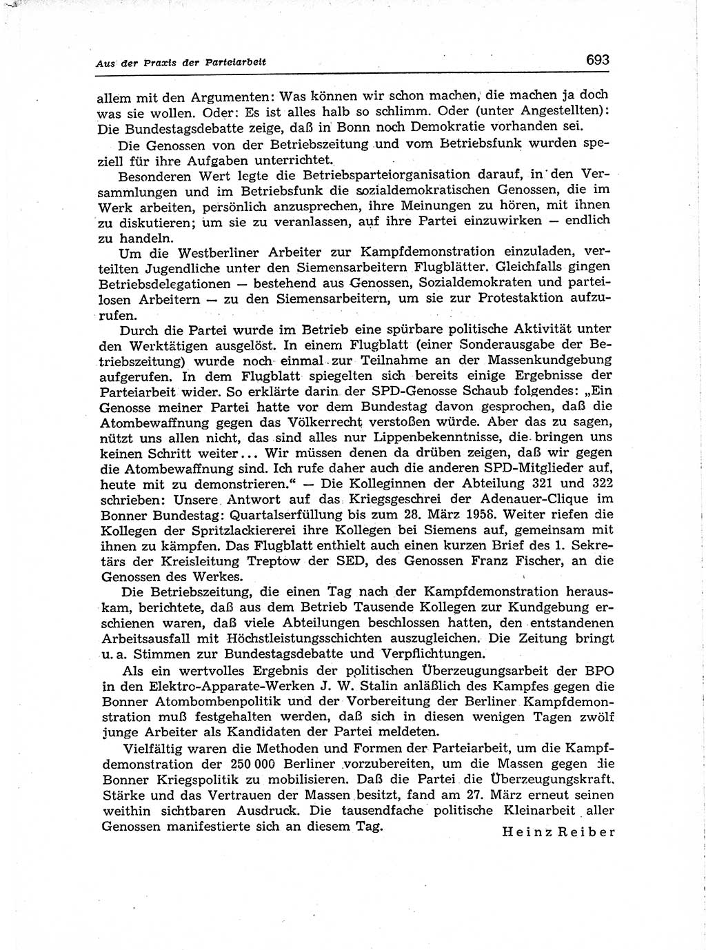 Neuer Weg (NW), Organ des Zentralkomitees (ZK) der SED (Sozialistische Einheitspartei Deutschlands) für Fragen des Parteiaufbaus und des Parteilebens, [Deutsche Demokratische Republik (DDR)] 13. Jahrgang 1958, Seite 693 (NW ZK SED DDR 1958, S. 693)