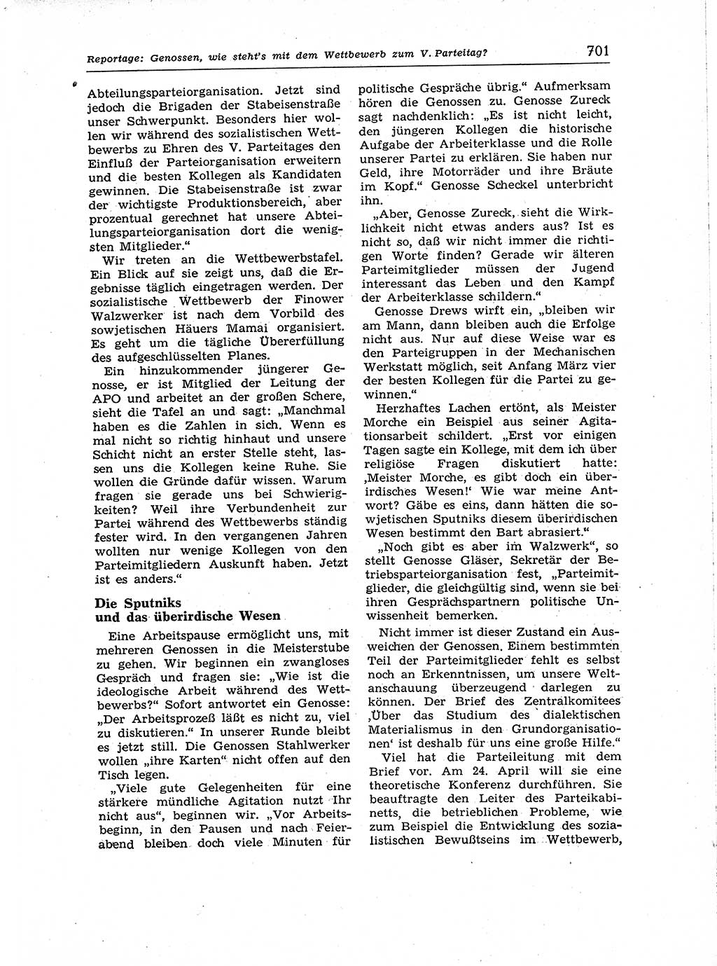 Neuer Weg (NW), Organ des Zentralkomitees (ZK) der SED (Sozialistische Einheitspartei Deutschlands) für Fragen des Parteiaufbaus und des Parteilebens, [Deutsche Demokratische Republik (DDR)] 13. Jahrgang 1958, Seite 701 (NW ZK SED DDR 1958, S. 701)