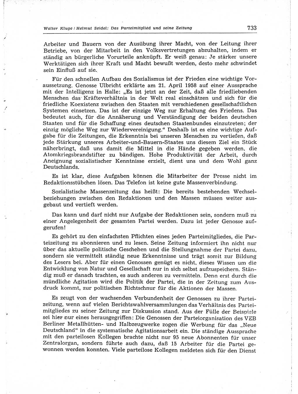 Neuer Weg (NW), Organ des Zentralkomitees (ZK) der SED (Sozialistische Einheitspartei Deutschlands) für Fragen des Parteiaufbaus und des Parteilebens, [Deutsche Demokratische Republik (DDR)] 13. Jahrgang 1958, Seite 733 (NW ZK SED DDR 1958, S. 733)