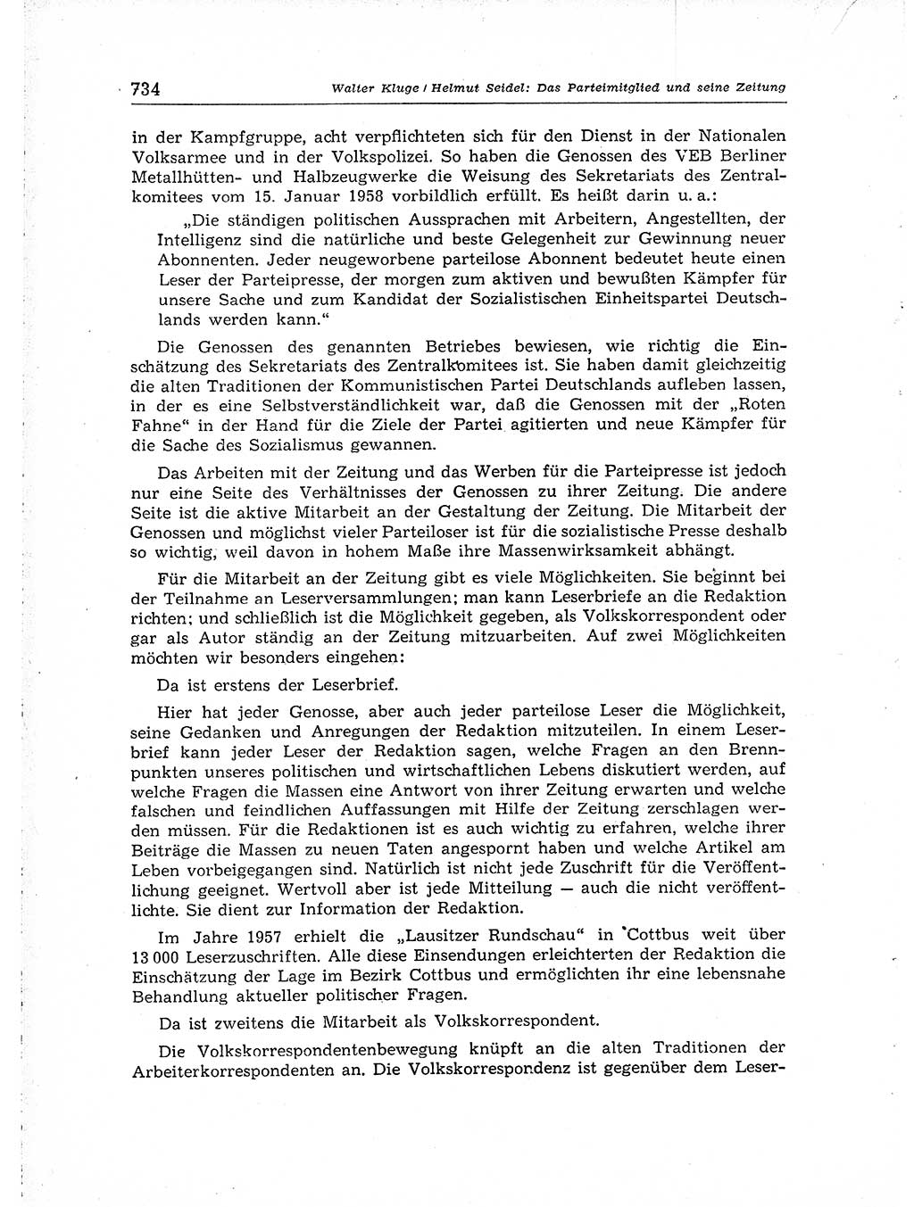 Neuer Weg (NW), Organ des Zentralkomitees (ZK) der SED (Sozialistische Einheitspartei Deutschlands) für Fragen des Parteiaufbaus und des Parteilebens, [Deutsche Demokratische Republik (DDR)] 13. Jahrgang 1958, Seite 734 (NW ZK SED DDR 1958, S. 734)