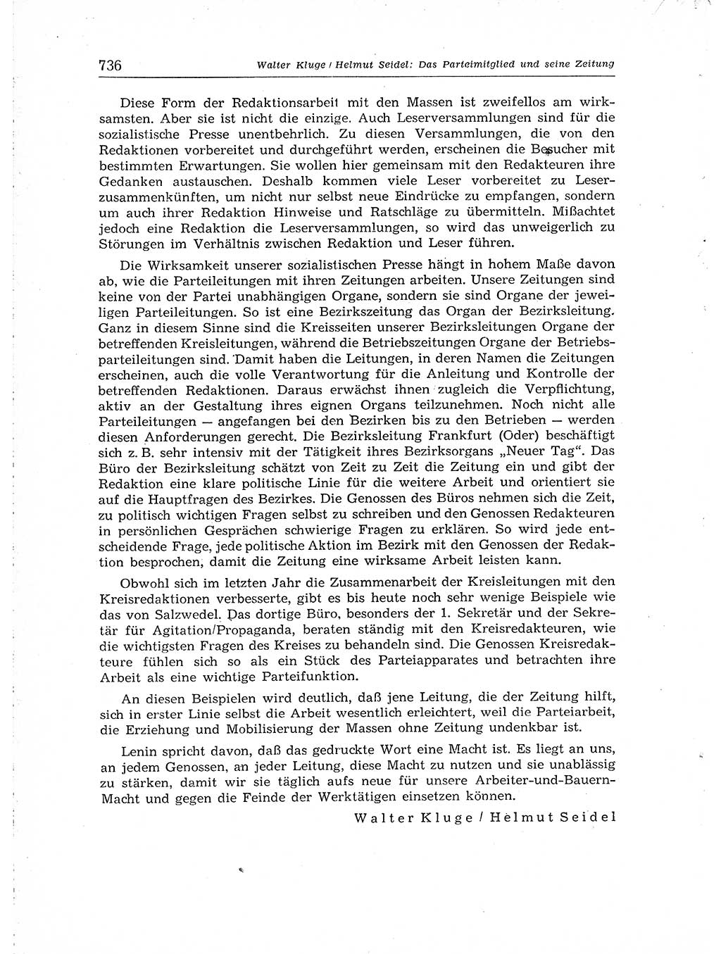 Neuer Weg (NW), Organ des Zentralkomitees (ZK) der SED (Sozialistische Einheitspartei Deutschlands) für Fragen des Parteiaufbaus und des Parteilebens, [Deutsche Demokratische Republik (DDR)] 13. Jahrgang 1958, Seite 736 (NW ZK SED DDR 1958, S. 736)