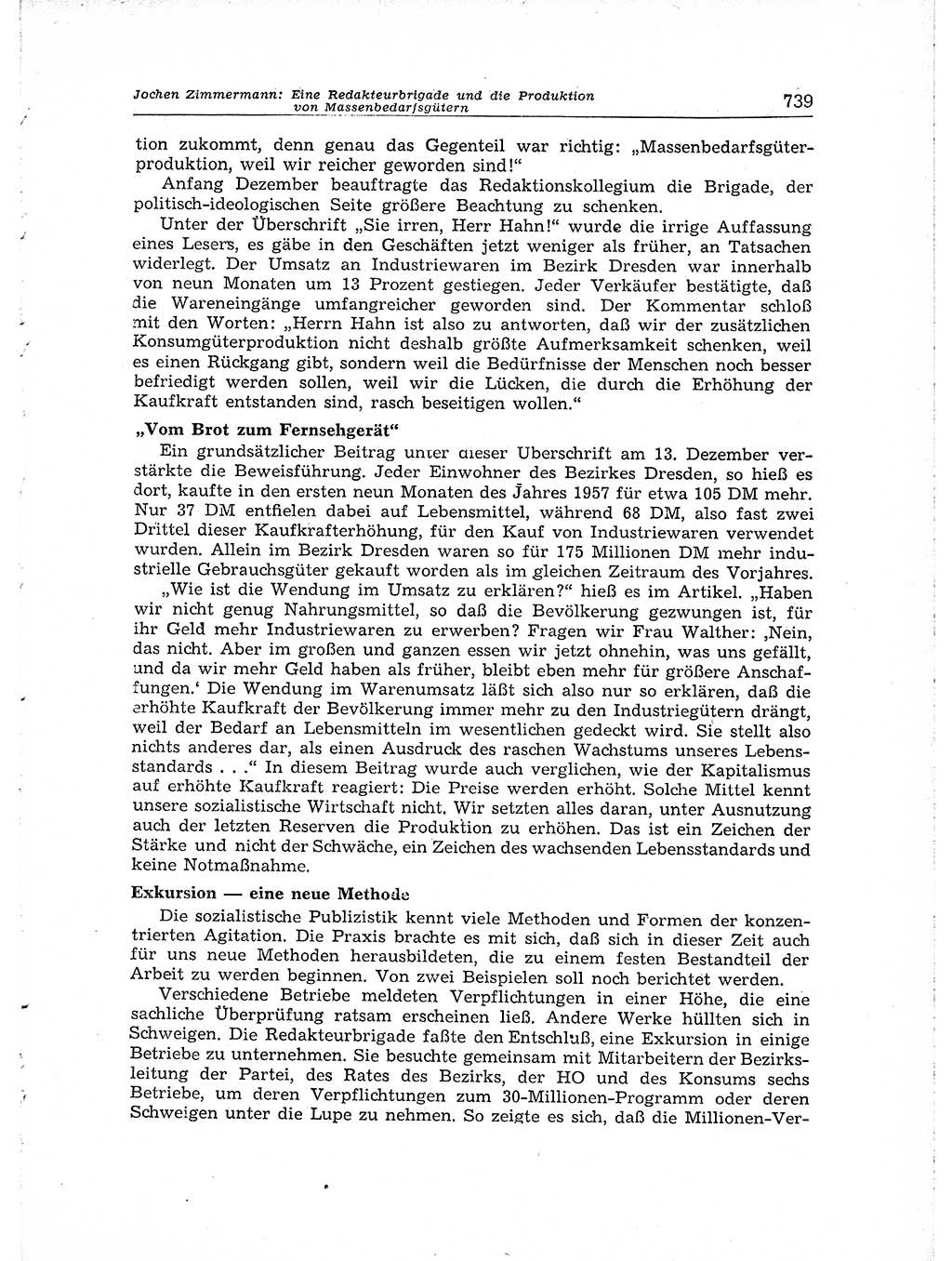 Neuer Weg (NW), Organ des Zentralkomitees (ZK) der SED (Sozialistische Einheitspartei Deutschlands) für Fragen des Parteiaufbaus und des Parteilebens, [Deutsche Demokratische Republik (DDR)] 13. Jahrgang 1958, Seite 739 (NW ZK SED DDR 1958, S. 739)
