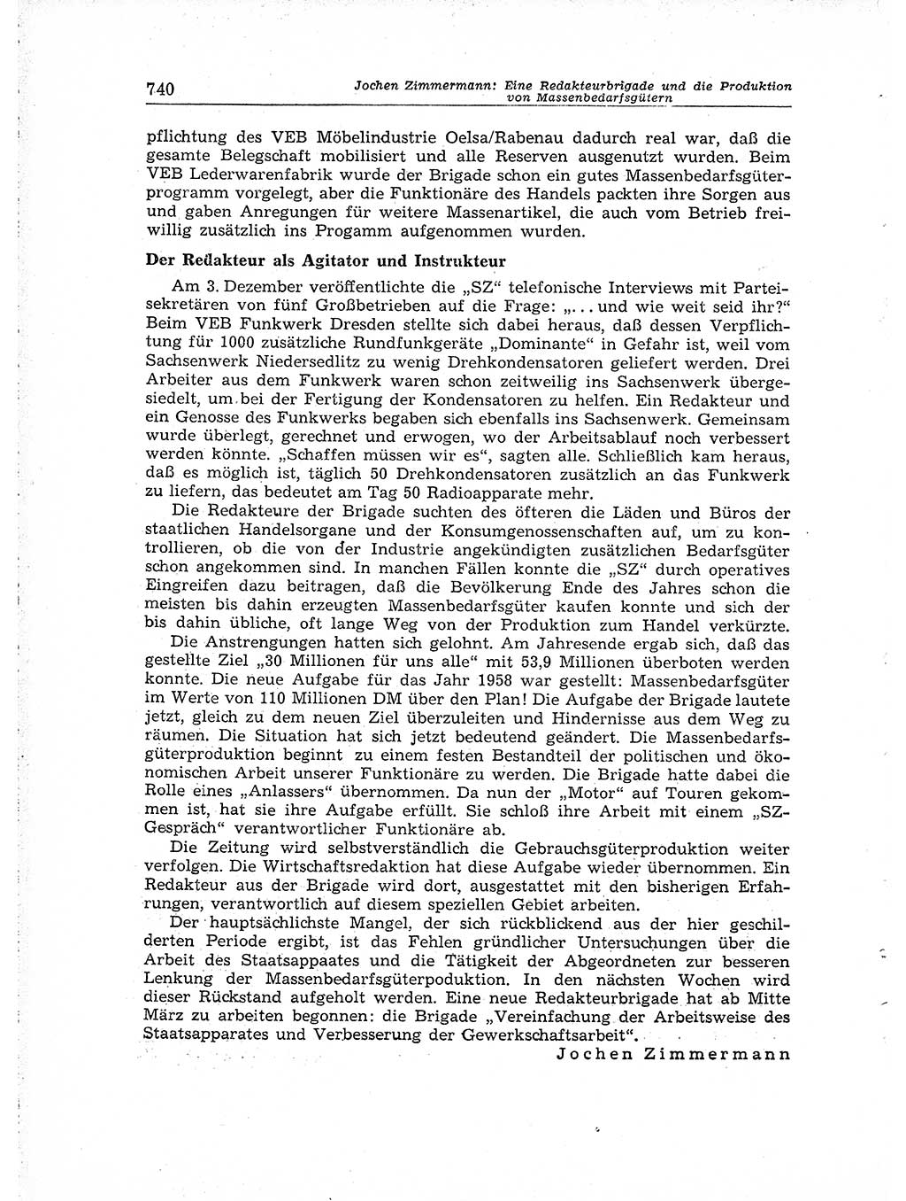 Neuer Weg (NW), Organ des Zentralkomitees (ZK) der SED (Sozialistische Einheitspartei Deutschlands) für Fragen des Parteiaufbaus und des Parteilebens, [Deutsche Demokratische Republik (DDR)] 13. Jahrgang 1958, Seite 740 (NW ZK SED DDR 1958, S. 740)