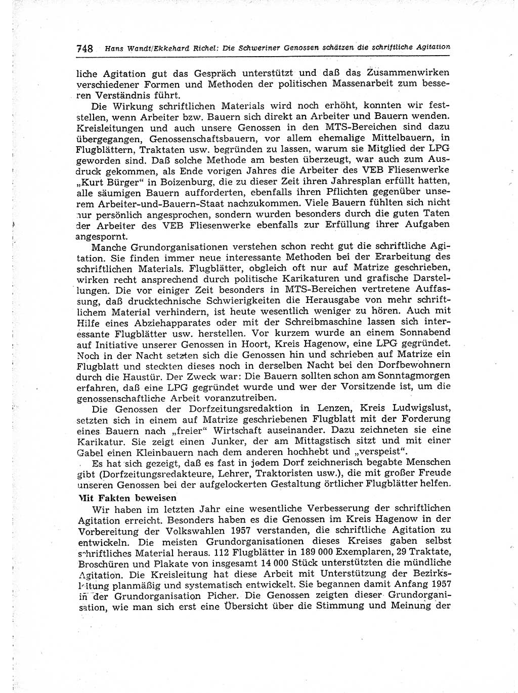 Neuer Weg (NW), Organ des Zentralkomitees (ZK) der SED (Sozialistische Einheitspartei Deutschlands) für Fragen des Parteiaufbaus und des Parteilebens, [Deutsche Demokratische Republik (DDR)] 13. Jahrgang 1958, Seite 748 (NW ZK SED DDR 1958, S. 748)