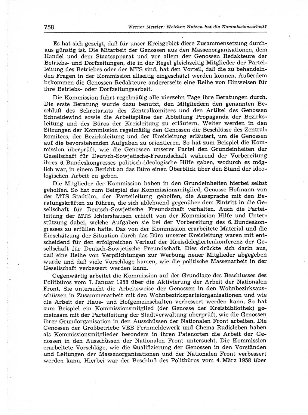 Neuer Weg (NW), Organ des Zentralkomitees (ZK) der SED (Sozialistische Einheitspartei Deutschlands) für Fragen des Parteiaufbaus und des Parteilebens, [Deutsche Demokratische Republik (DDR)] 13. Jahrgang 1958, Seite 758 (NW ZK SED DDR 1958, S. 758)