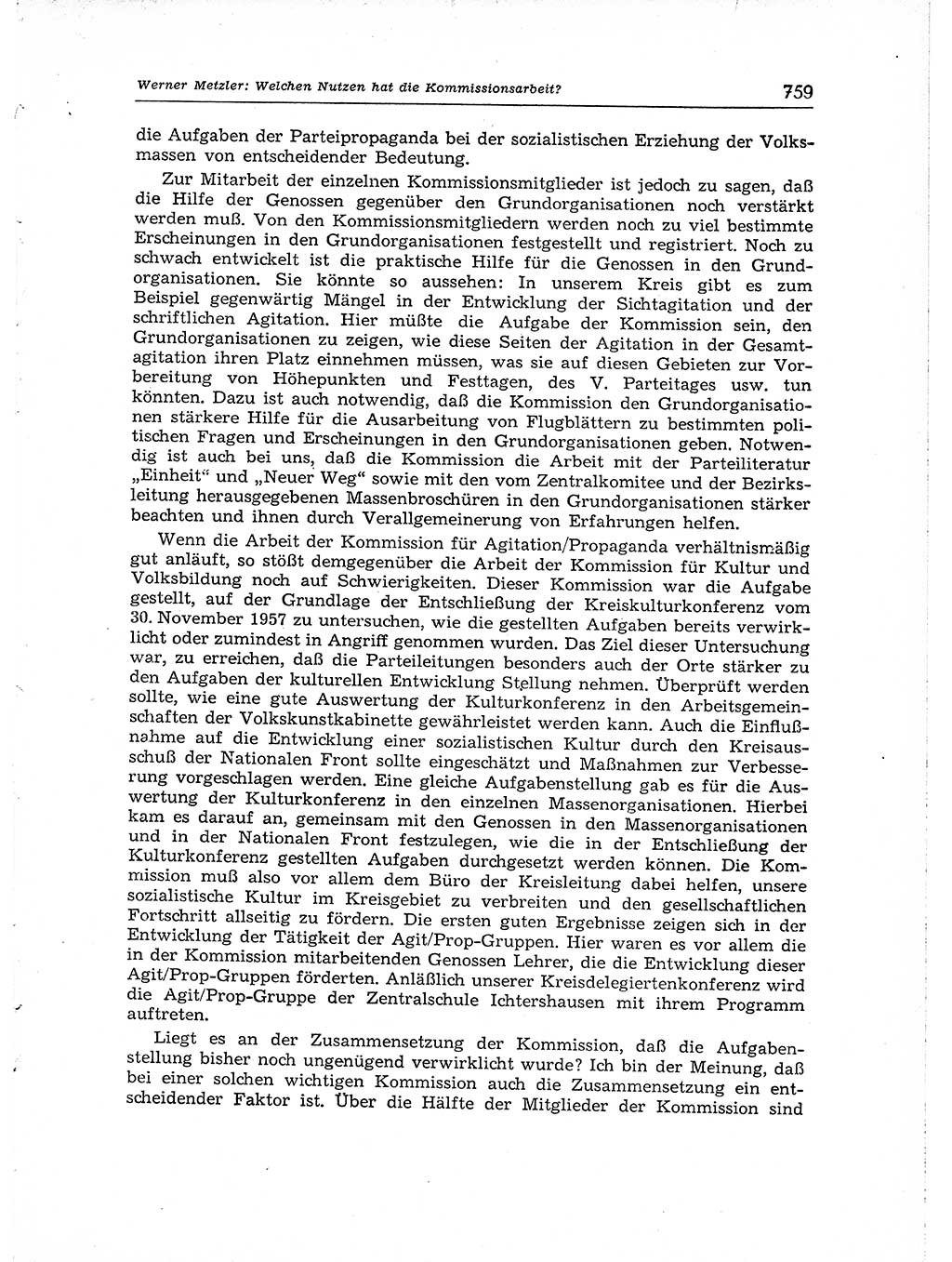 Neuer Weg (NW), Organ des Zentralkomitees (ZK) der SED (Sozialistische Einheitspartei Deutschlands) für Fragen des Parteiaufbaus und des Parteilebens, [Deutsche Demokratische Republik (DDR)] 13. Jahrgang 1958, Seite 759 (NW ZK SED DDR 1958, S. 759)