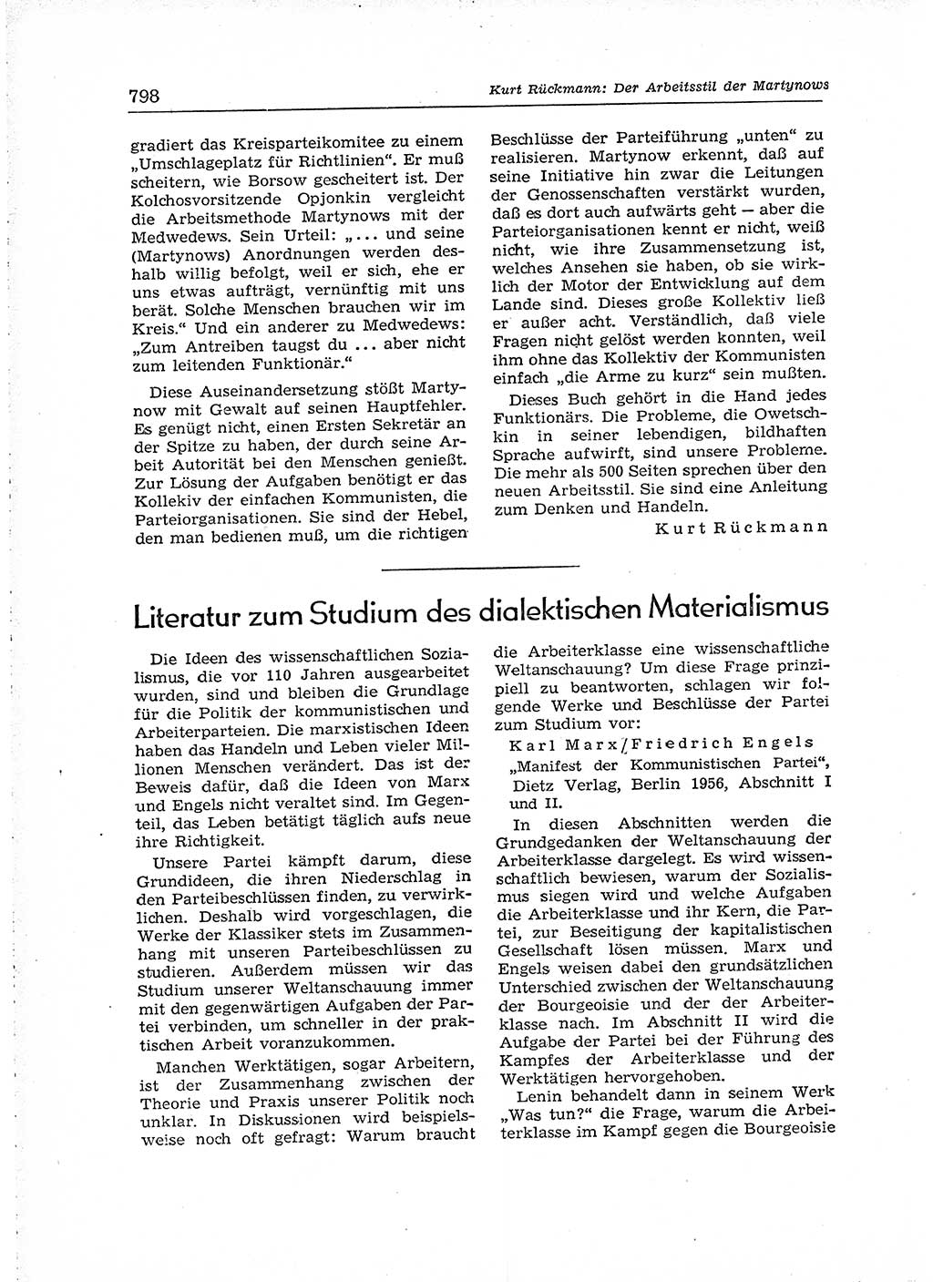 Neuer Weg (NW), Organ des Zentralkomitees (ZK) der SED (Sozialistische Einheitspartei Deutschlands) für Fragen des Parteiaufbaus und des Parteilebens, [Deutsche Demokratische Republik (DDR)] 13. Jahrgang 1958, Seite 798 (NW ZK SED DDR 1958, S. 798)