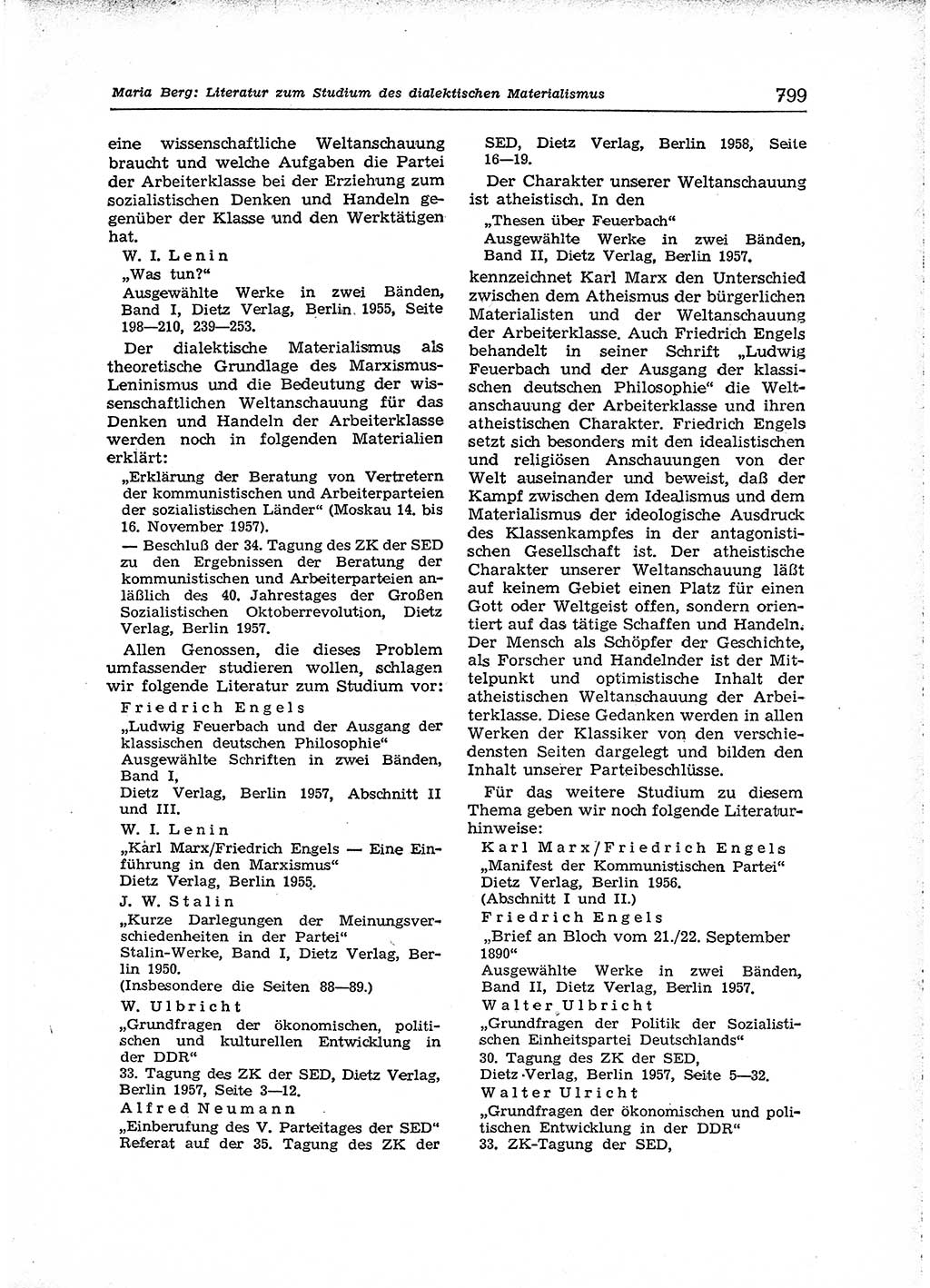 Neuer Weg (NW), Organ des Zentralkomitees (ZK) der SED (Sozialistische Einheitspartei Deutschlands) für Fragen des Parteiaufbaus und des Parteilebens, [Deutsche Demokratische Republik (DDR)] 13. Jahrgang 1958, Seite 799 (NW ZK SED DDR 1958, S. 799)