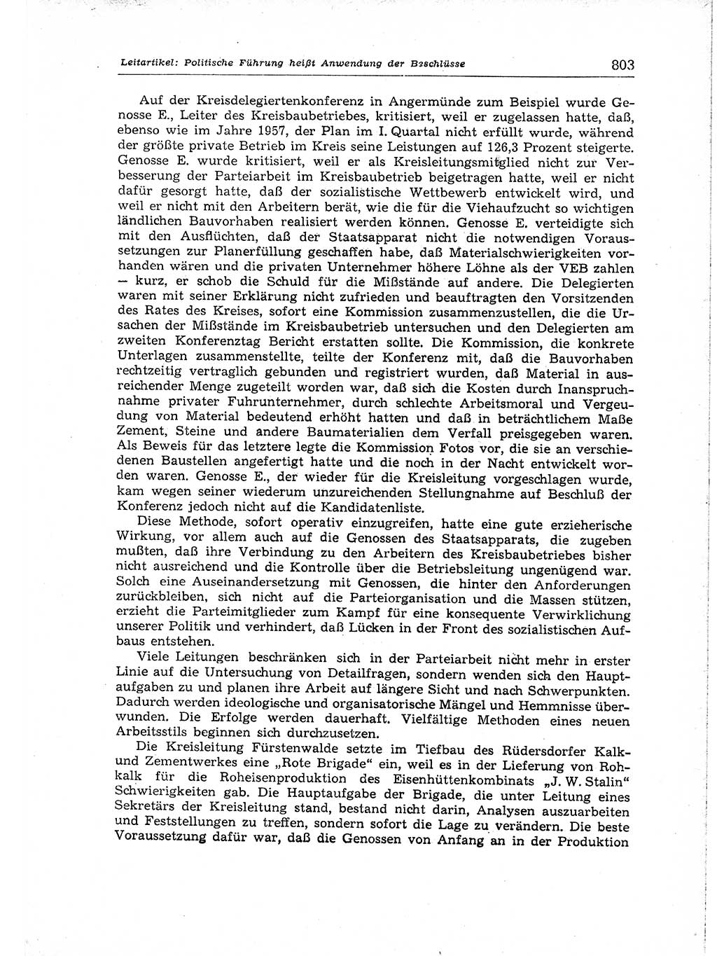 Neuer Weg (NW), Organ des Zentralkomitees (ZK) der SED (Sozialistische Einheitspartei Deutschlands) für Fragen des Parteiaufbaus und des Parteilebens, [Deutsche Demokratische Republik (DDR)] 13. Jahrgang 1958, Seite 803 (NW ZK SED DDR 1958, S. 803)