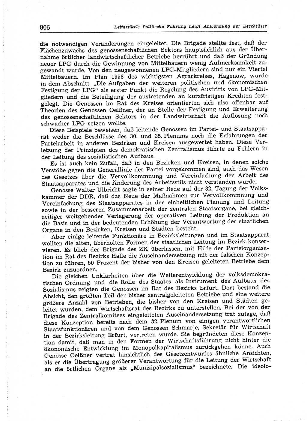 Neuer Weg (NW), Organ des Zentralkomitees (ZK) der SED (Sozialistische Einheitspartei Deutschlands) für Fragen des Parteiaufbaus und des Parteilebens, [Deutsche Demokratische Republik (DDR)] 13. Jahrgang 1958, Seite 806 (NW ZK SED DDR 1958, S. 806)