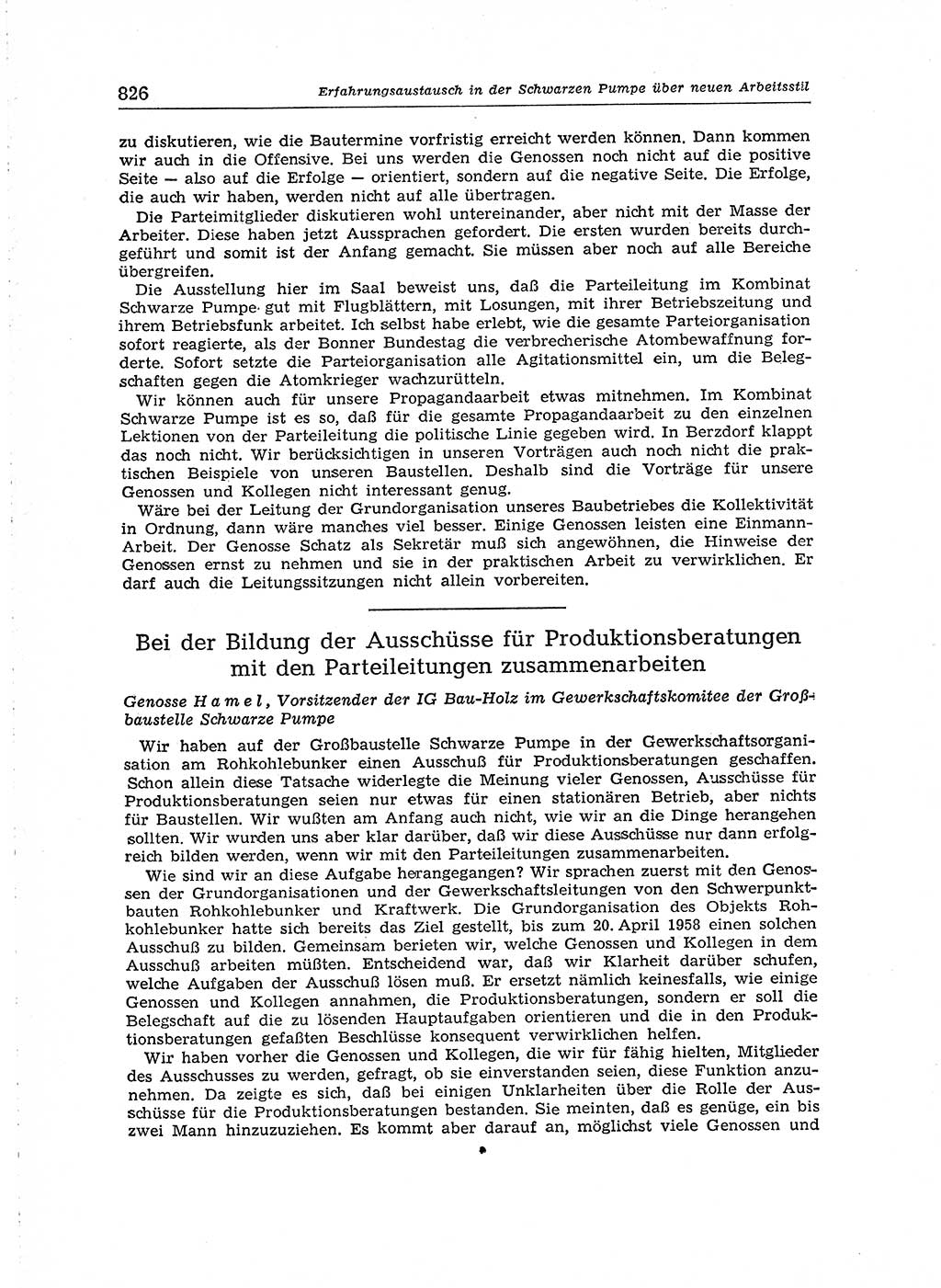 Neuer Weg (NW), Organ des Zentralkomitees (ZK) der SED (Sozialistische Einheitspartei Deutschlands) für Fragen des Parteiaufbaus und des Parteilebens, [Deutsche Demokratische Republik (DDR)] 13. Jahrgang 1958, Seite 826 (NW ZK SED DDR 1958, S. 826)