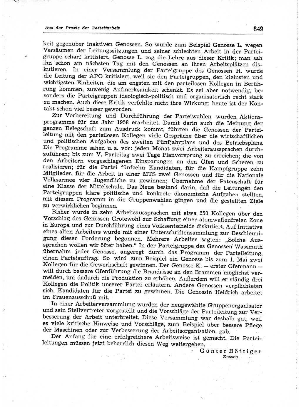 Neuer Weg (NW), Organ des Zentralkomitees (ZK) der SED (Sozialistische Einheitspartei Deutschlands) für Fragen des Parteiaufbaus und des Parteilebens, [Deutsche Demokratische Republik (DDR)] 13. Jahrgang 1958, Seite 849 (NW ZK SED DDR 1958, S. 849)