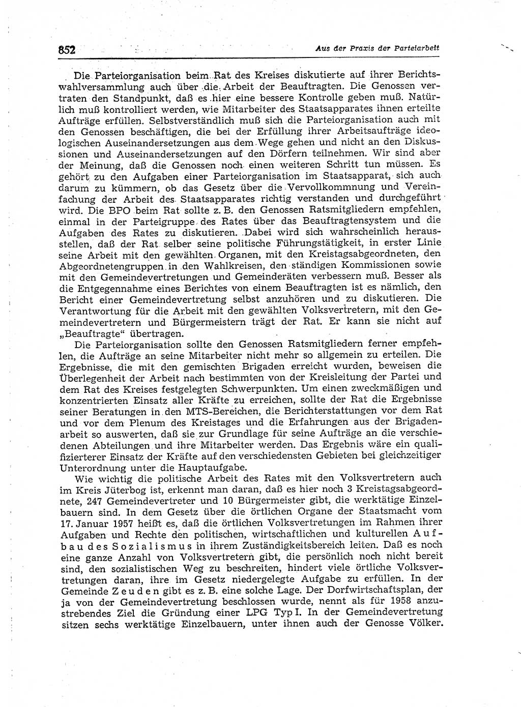 Neuer Weg (NW), Organ des Zentralkomitees (ZK) der SED (Sozialistische Einheitspartei Deutschlands) für Fragen des Parteiaufbaus und des Parteilebens, [Deutsche Demokratische Republik (DDR)] 13. Jahrgang 1958, Seite 852 (NW ZK SED DDR 1958, S. 852)