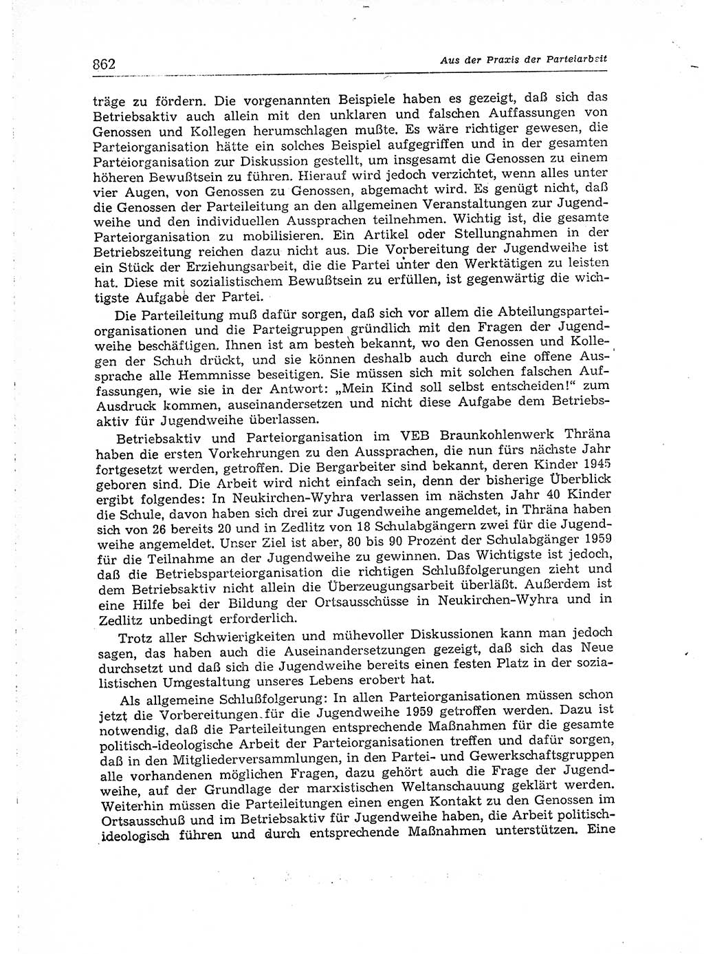 Neuer Weg (NW), Organ des Zentralkomitees (ZK) der SED (Sozialistische Einheitspartei Deutschlands) für Fragen des Parteiaufbaus und des Parteilebens, [Deutsche Demokratische Republik (DDR)] 13. Jahrgang 1958, Seite 862 (NW ZK SED DDR 1958, S. 862)