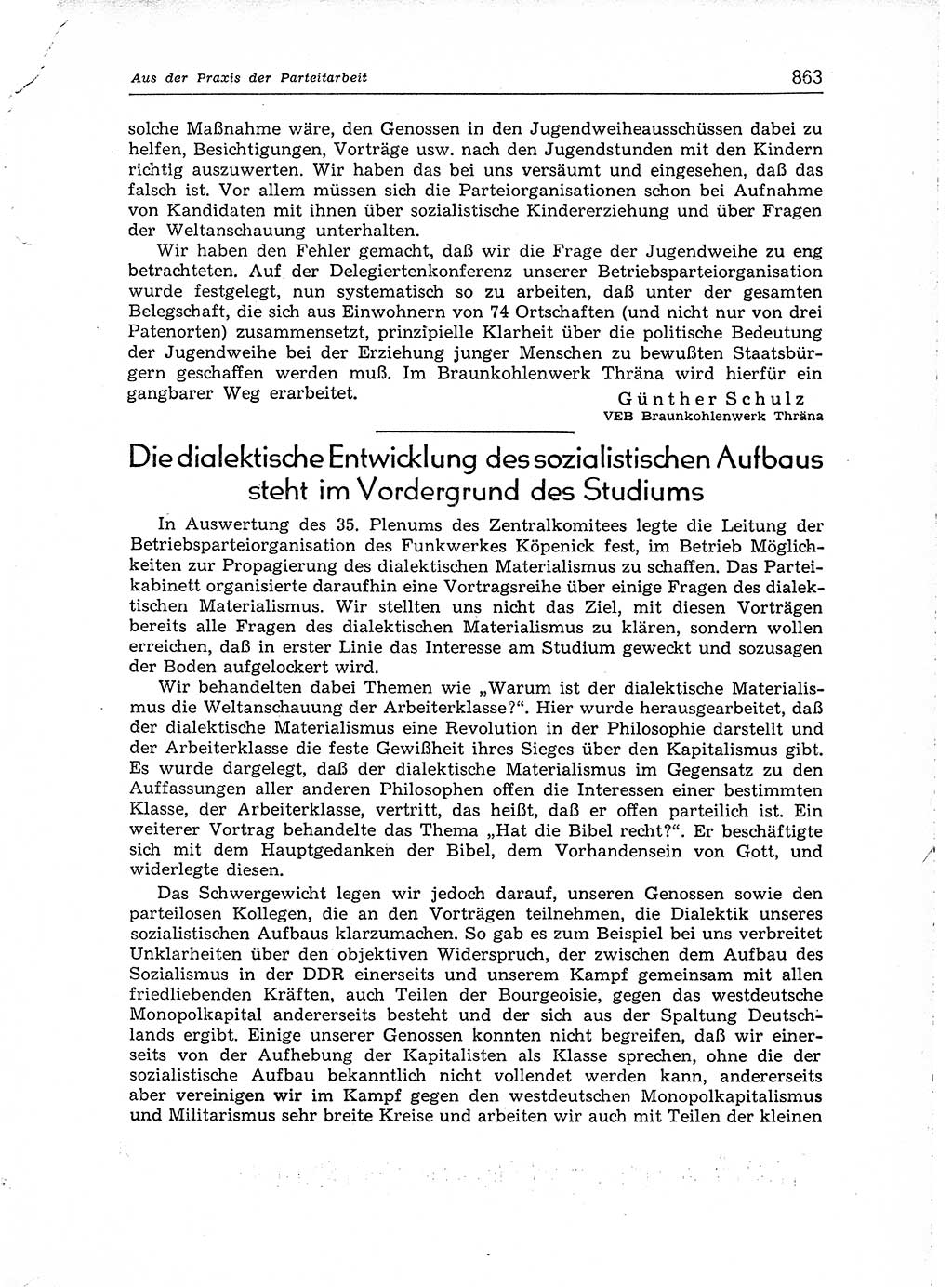 Neuer Weg (NW), Organ des Zentralkomitees (ZK) der SED (Sozialistische Einheitspartei Deutschlands) für Fragen des Parteiaufbaus und des Parteilebens, [Deutsche Demokratische Republik (DDR)] 13. Jahrgang 1958, Seite 863 (NW ZK SED DDR 1958, S. 863)