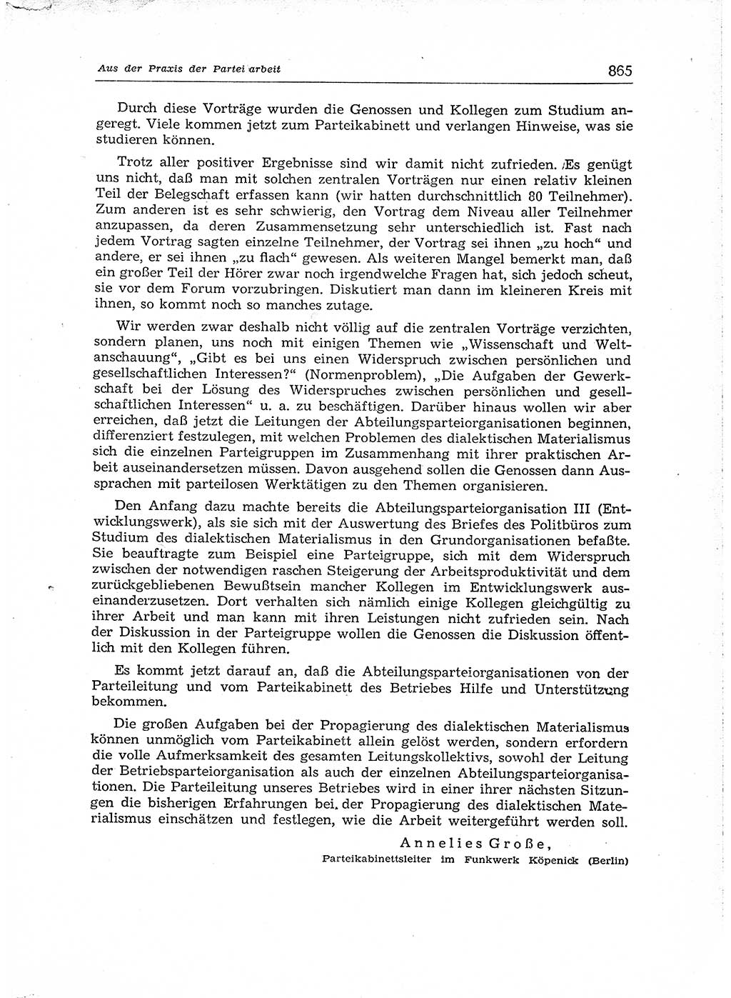 Neuer Weg (NW), Organ des Zentralkomitees (ZK) der SED (Sozialistische Einheitspartei Deutschlands) für Fragen des Parteiaufbaus und des Parteilebens, [Deutsche Demokratische Republik (DDR)] 13. Jahrgang 1958, Seite 865 (NW ZK SED DDR 1958, S. 865)