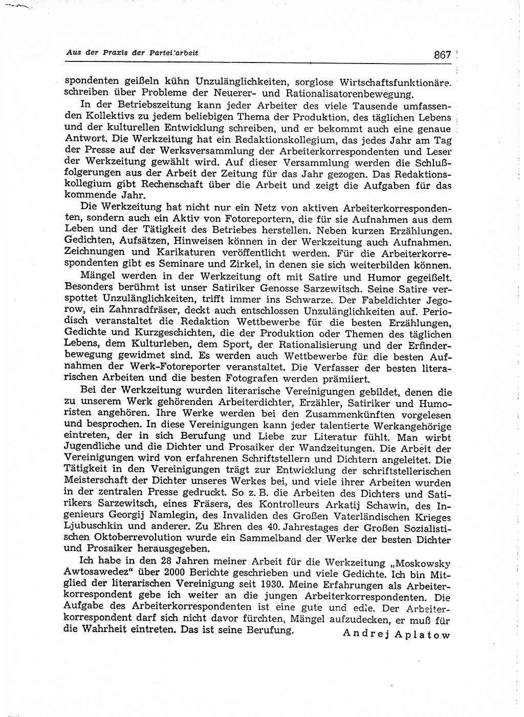 Neuer Weg (NW), Organ des Zentralkomitees (ZK) der SED (Sozialistische Einheitspartei Deutschlands) für Fragen des Parteiaufbaus und des Parteilebens, [Deutsche Demokratische Republik (DDR)] 13. Jahrgang 1958, Seite 867 (NW ZK SED DDR 1958, S. 867)