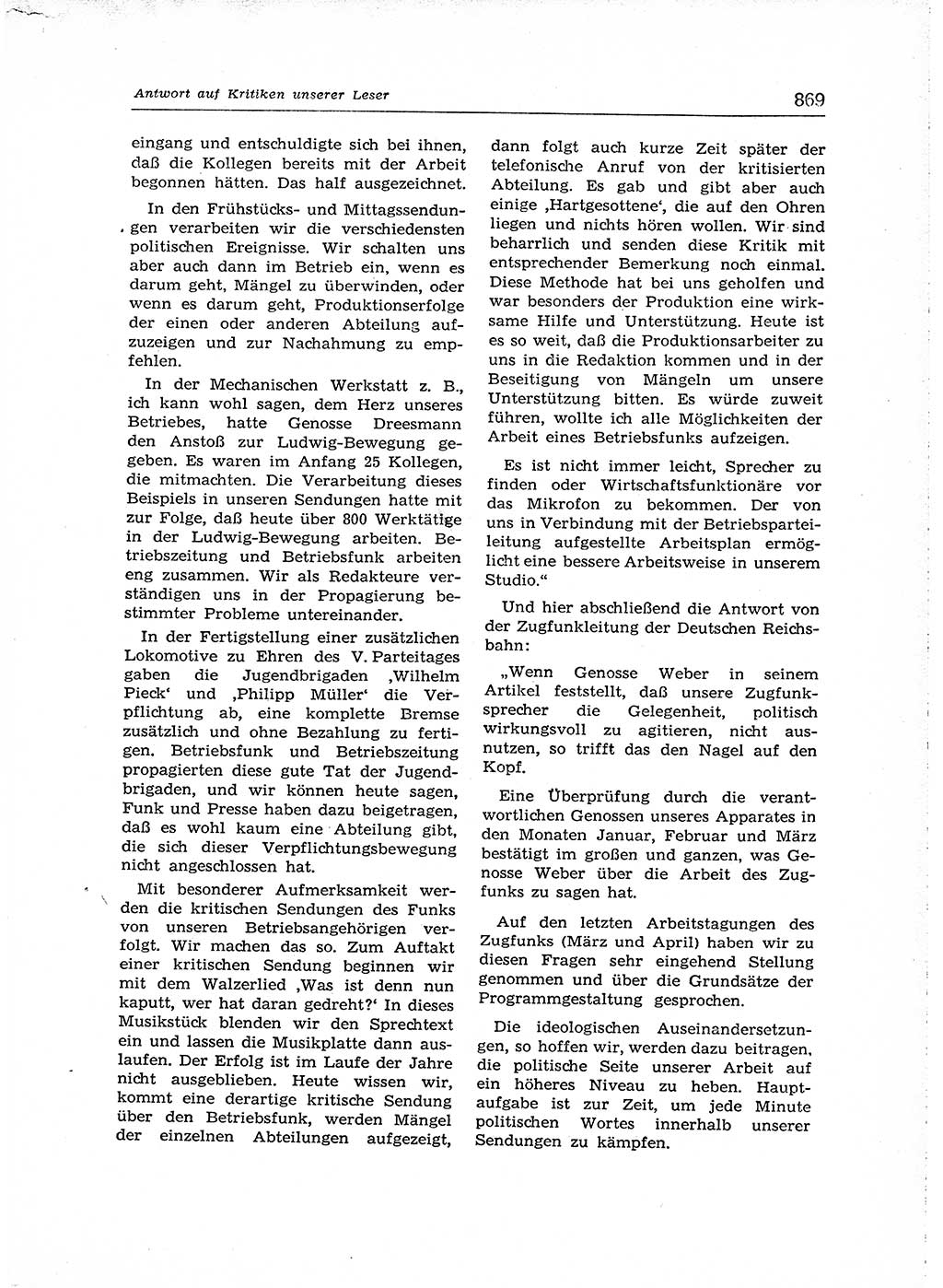 Neuer Weg (NW), Organ des Zentralkomitees (ZK) der SED (Sozialistische Einheitspartei Deutschlands) für Fragen des Parteiaufbaus und des Parteilebens, [Deutsche Demokratische Republik (DDR)] 13. Jahrgang 1958, Seite 869 (NW ZK SED DDR 1958, S. 869)