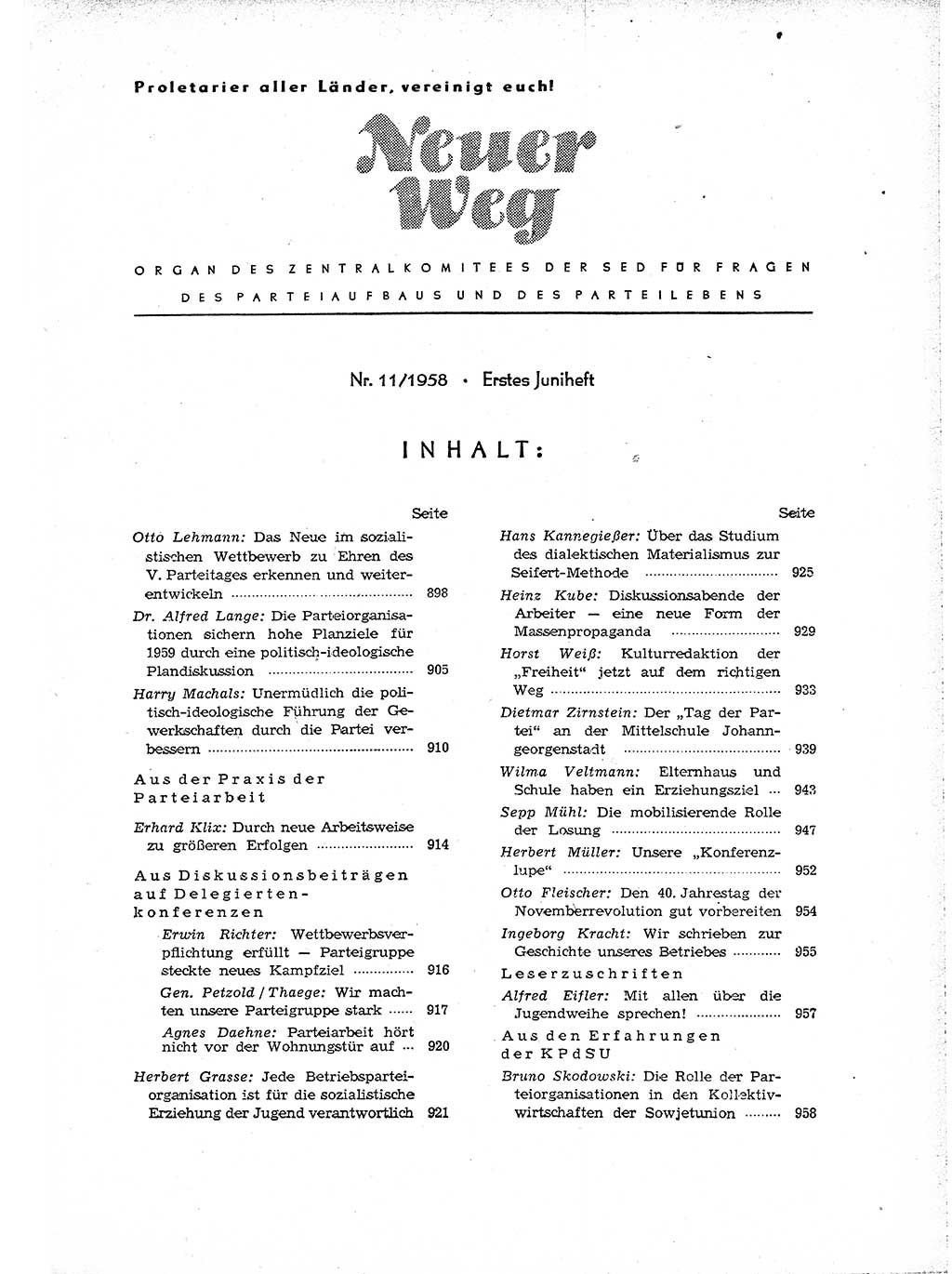 Neuer Weg (NW), Organ des Zentralkomitees (ZK) der SED (Sozialistische Einheitspartei Deutschlands) für Fragen des Parteiaufbaus und des Parteilebens, [Deutsche Demokratische Republik (DDR)] 13. Jahrgang 1958, Seite 897 (NW ZK SED DDR 1958, S. 897)