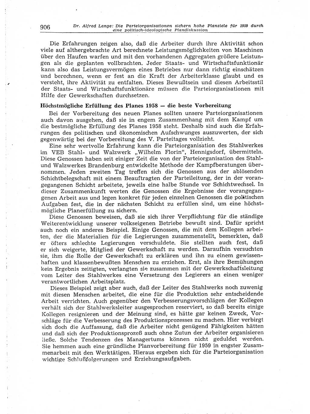 Neuer Weg (NW), Organ des Zentralkomitees (ZK) der SED (Sozialistische Einheitspartei Deutschlands) für Fragen des Parteiaufbaus und des Parteilebens, [Deutsche Demokratische Republik (DDR)] 13. Jahrgang 1958, Seite 906 (NW ZK SED DDR 1958, S. 906)