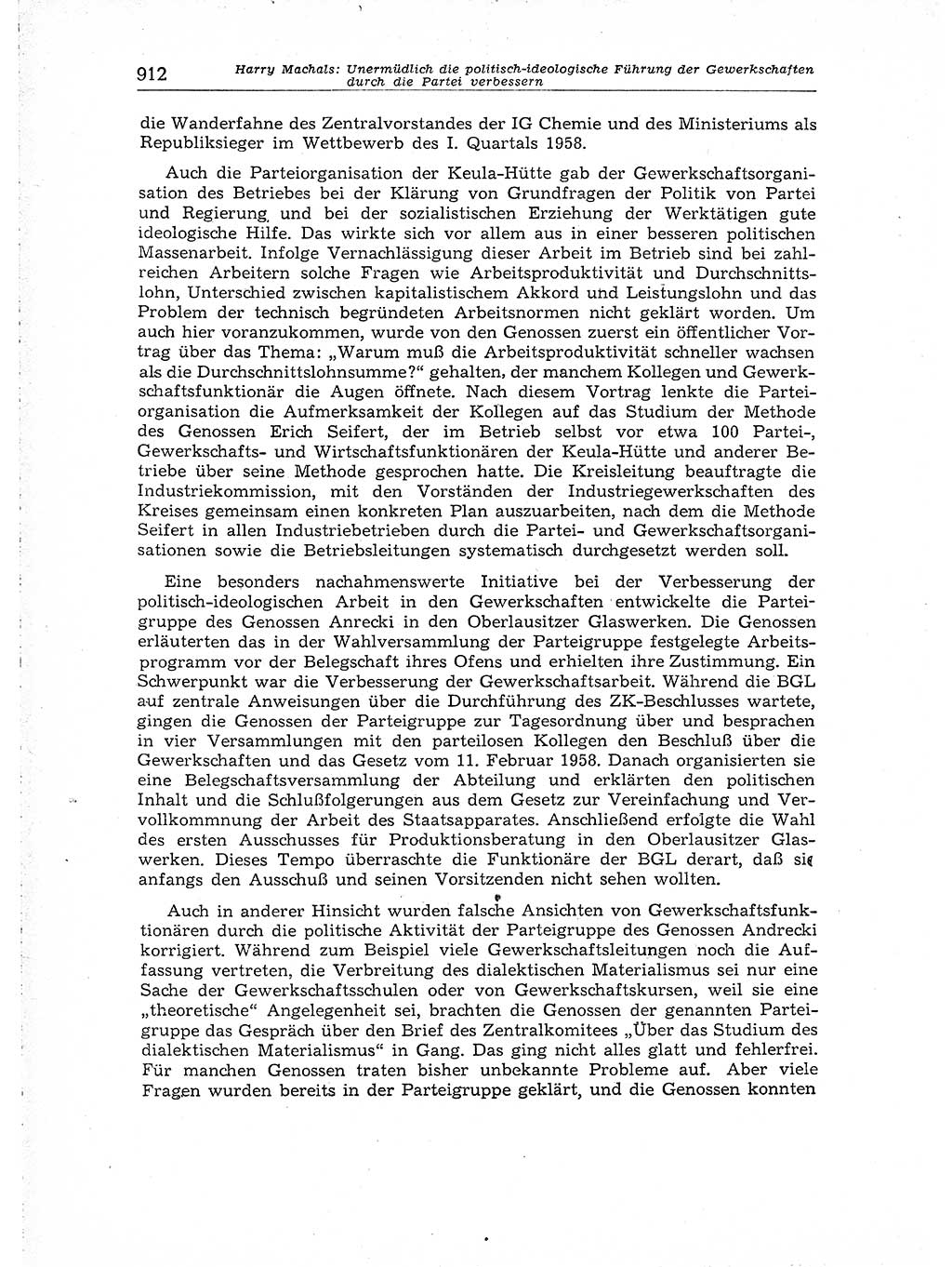 Neuer Weg (NW), Organ des Zentralkomitees (ZK) der SED (Sozialistische Einheitspartei Deutschlands) für Fragen des Parteiaufbaus und des Parteilebens, [Deutsche Demokratische Republik (DDR)] 13. Jahrgang 1958, Seite 912 (NW ZK SED DDR 1958, S. 912)