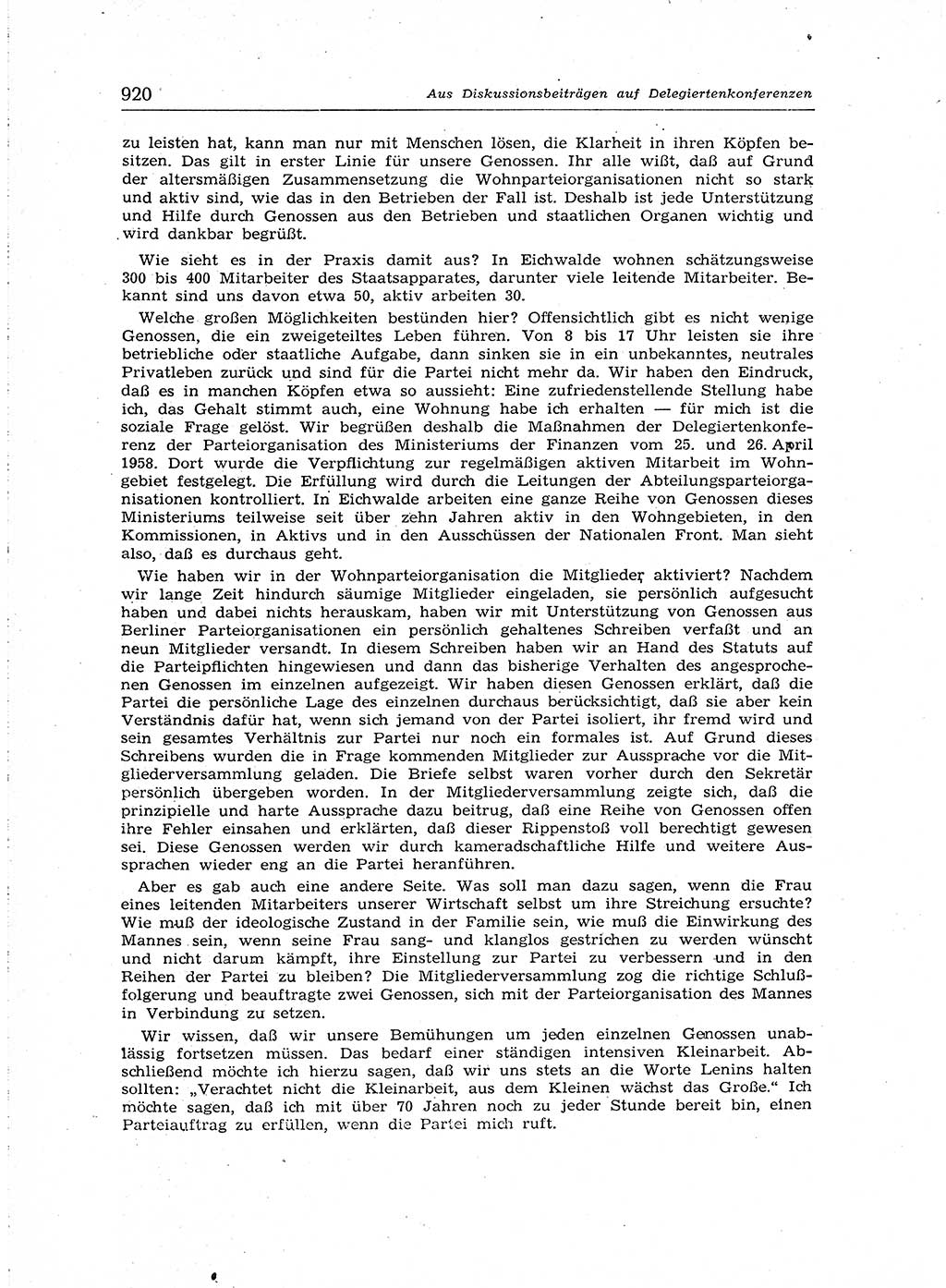 Neuer Weg (NW), Organ des Zentralkomitees (ZK) der SED (Sozialistische Einheitspartei Deutschlands) für Fragen des Parteiaufbaus und des Parteilebens, [Deutsche Demokratische Republik (DDR)] 13. Jahrgang 1958, Seite 920 (NW ZK SED DDR 1958, S. 920)