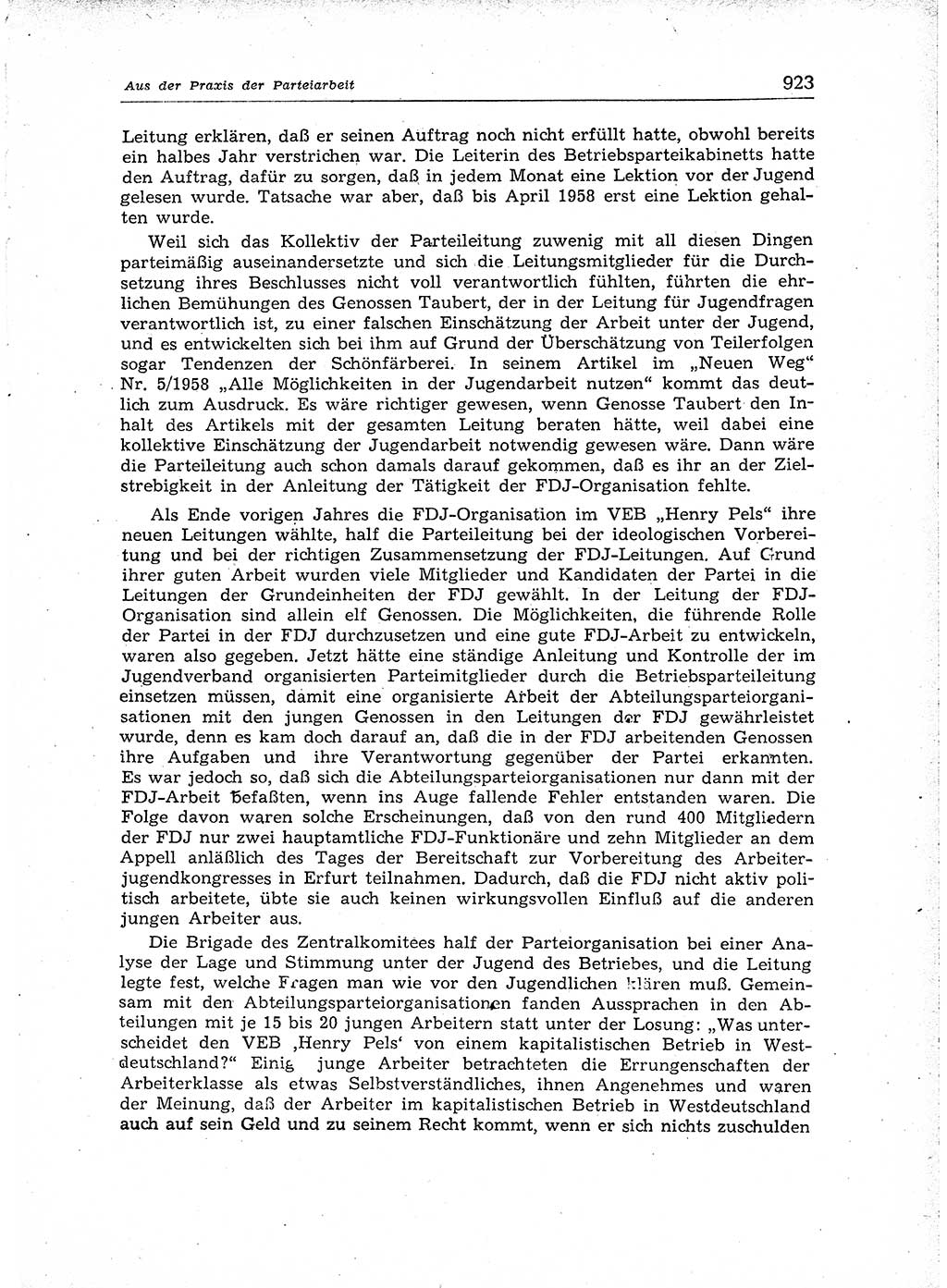 Neuer Weg (NW), Organ des Zentralkomitees (ZK) der SED (Sozialistische Einheitspartei Deutschlands) für Fragen des Parteiaufbaus und des Parteilebens, [Deutsche Demokratische Republik (DDR)] 13. Jahrgang 1958, Seite 923 (NW ZK SED DDR 1958, S. 923)