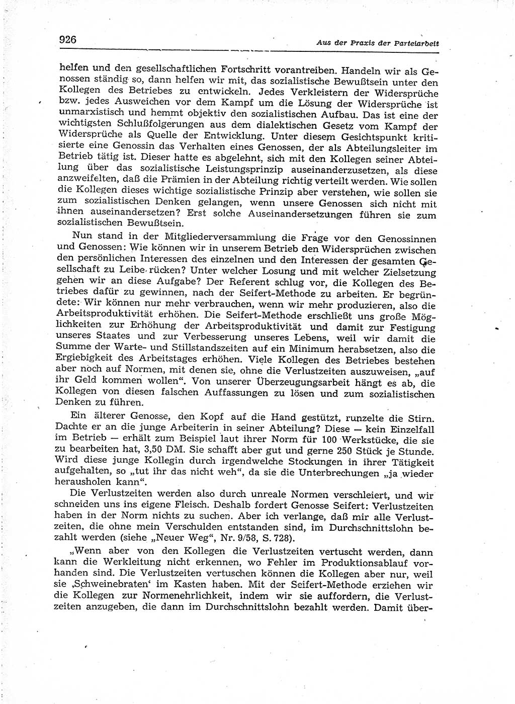Neuer Weg (NW), Organ des Zentralkomitees (ZK) der SED (Sozialistische Einheitspartei Deutschlands) für Fragen des Parteiaufbaus und des Parteilebens, [Deutsche Demokratische Republik (DDR)] 13. Jahrgang 1958, Seite 926 (NW ZK SED DDR 1958, S. 926)