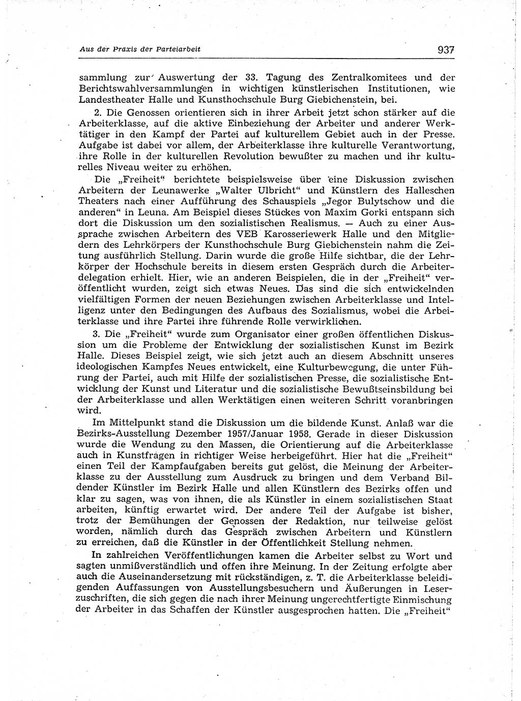 Neuer Weg (NW), Organ des Zentralkomitees (ZK) der SED (Sozialistische Einheitspartei Deutschlands) für Fragen des Parteiaufbaus und des Parteilebens, [Deutsche Demokratische Republik (DDR)] 13. Jahrgang 1958, Seite 937 (NW ZK SED DDR 1958, S. 937)